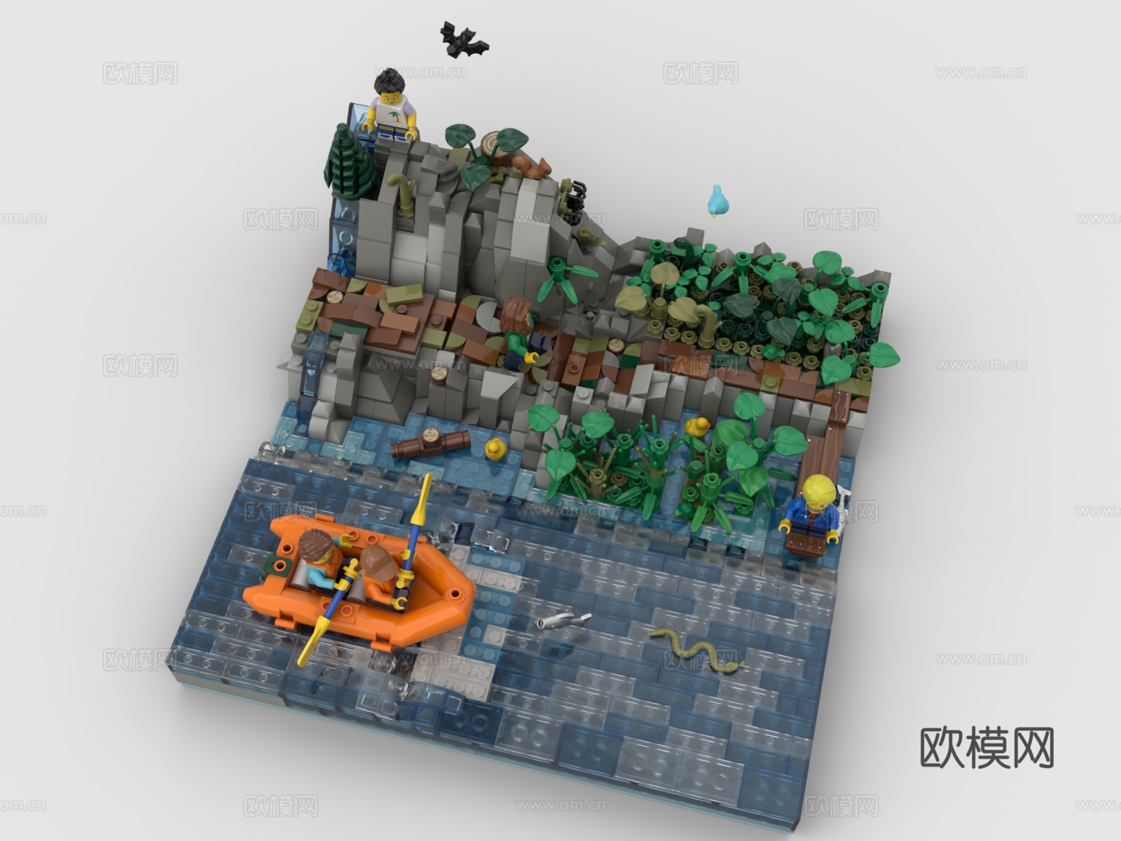 乐高 LEGO 玩具 积木 湖边场景 森林 绿化 植物3d模型