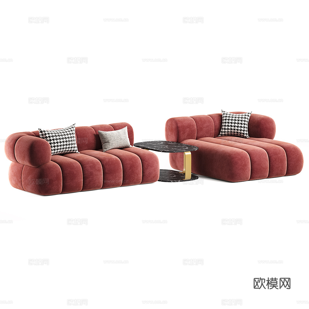 现代奶油风布艺组合沙发3d模型