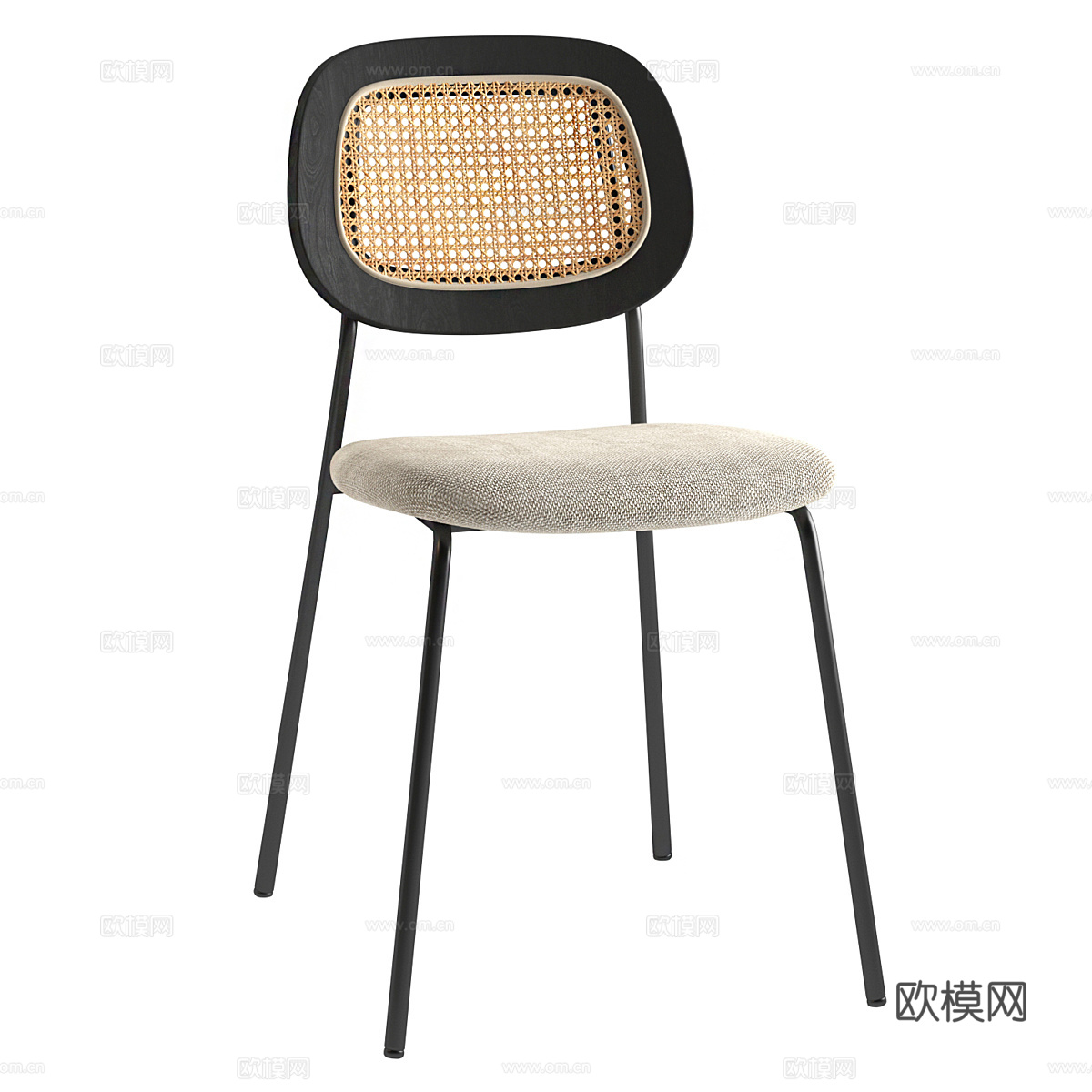新中式侘寂不锈钢藤编单椅3d模型
