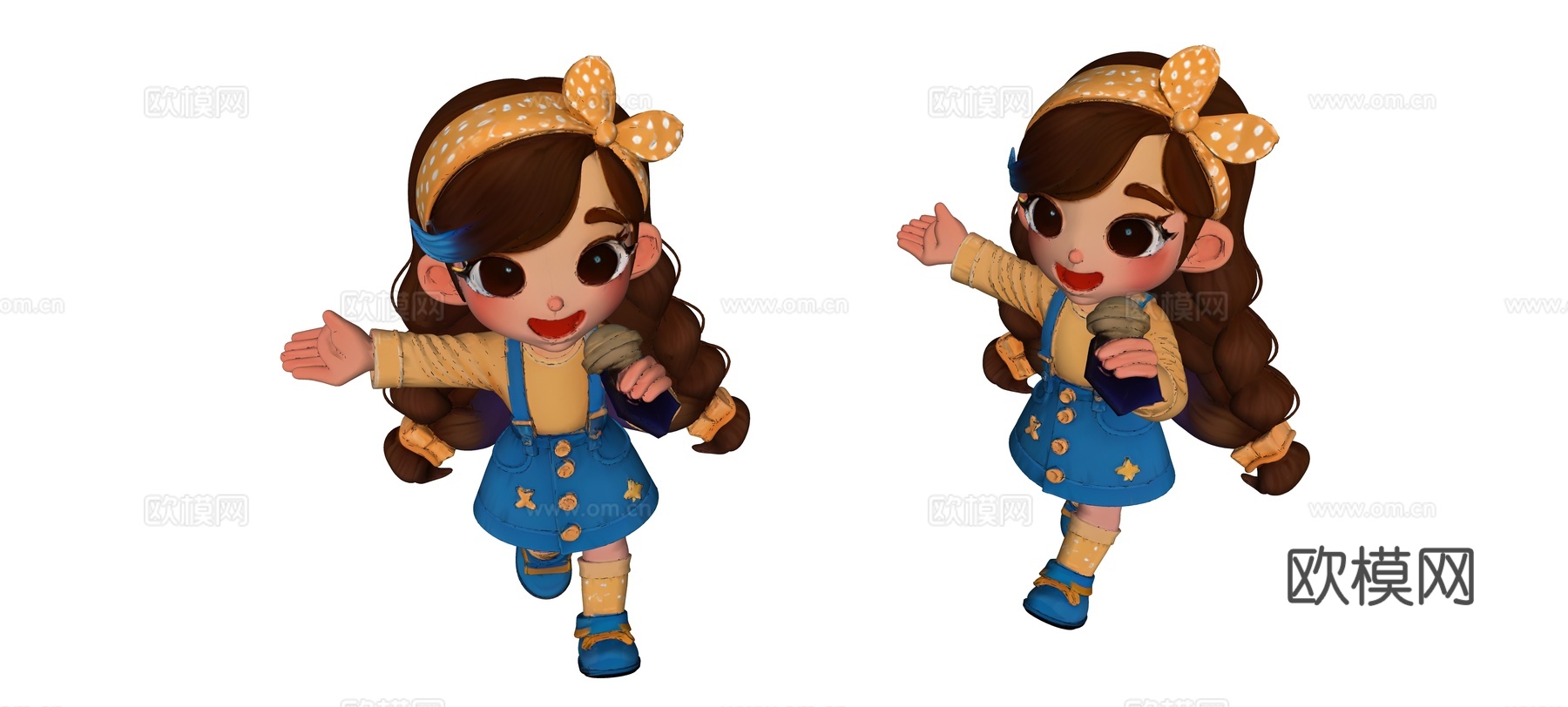 黄色发带拿话筒唱歌的小女孩su模型