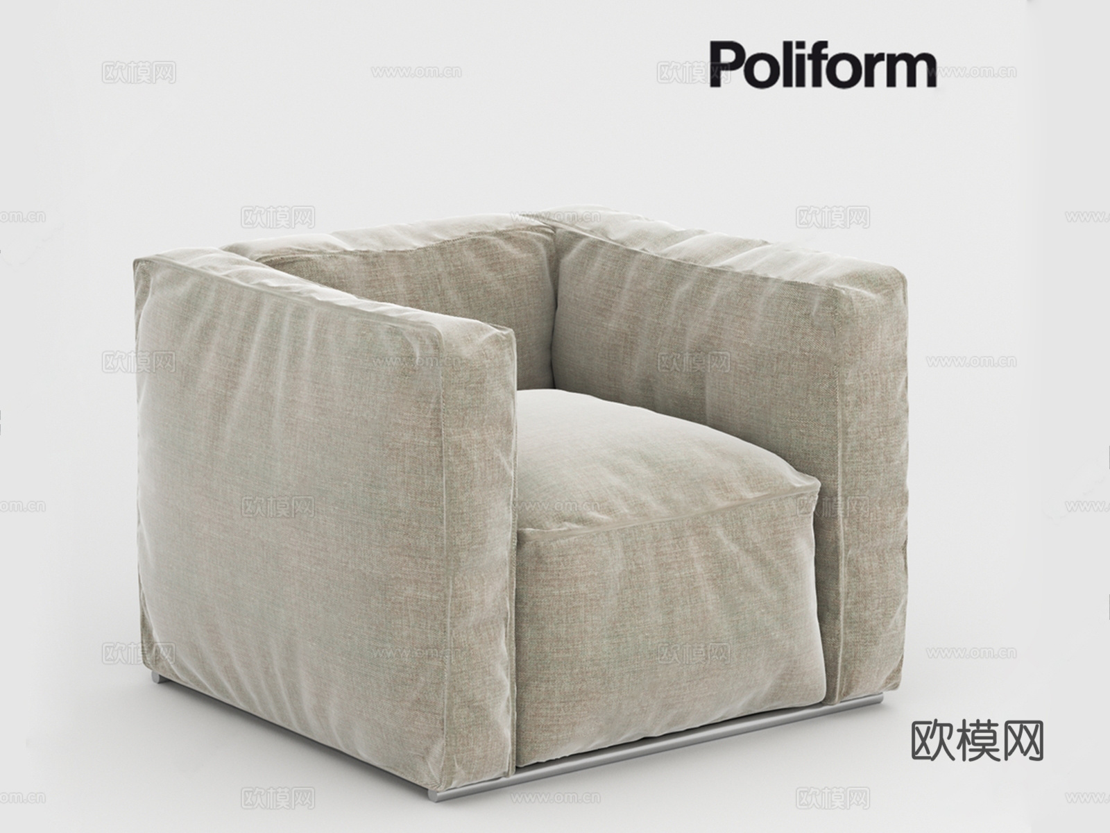poliform现代单人沙发 布艺沙发 豆腐沙发3d模型