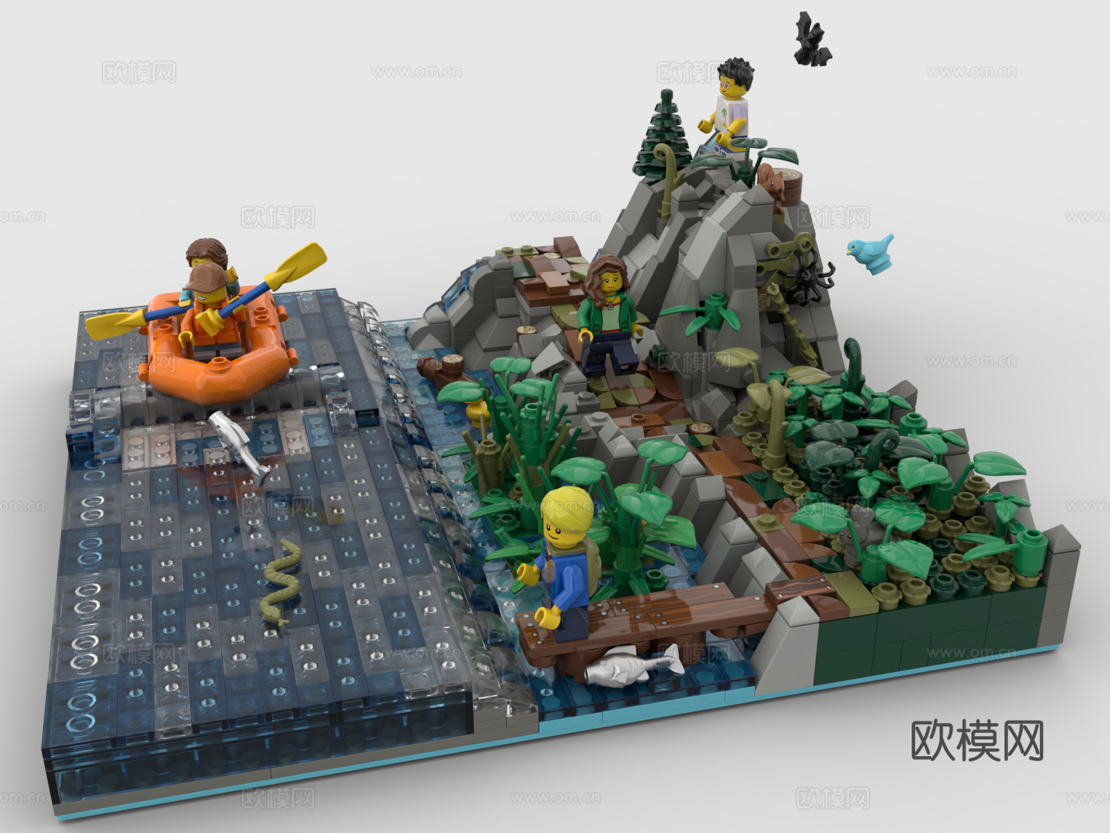 乐高 LEGO 玩具 积木 湖边场景 森林 绿化 植物3d模型