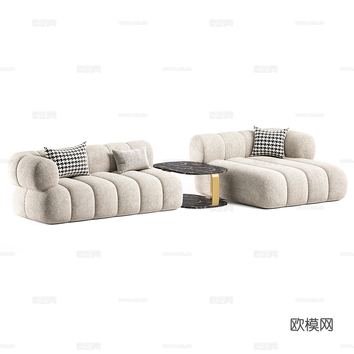 现代奶油风布艺组合沙发3d模型