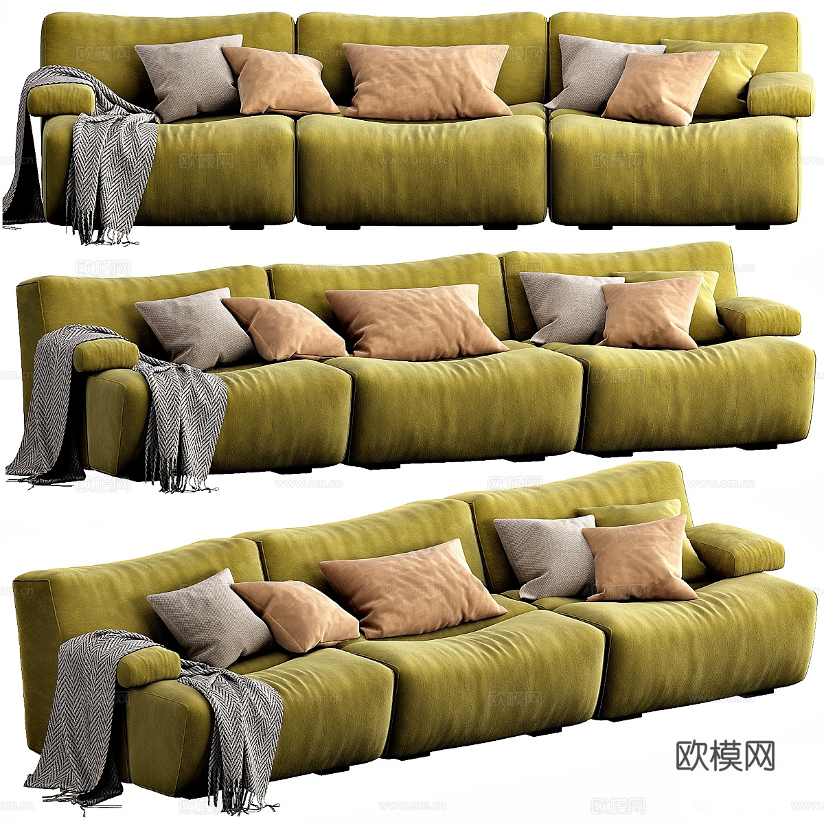 现代意式布艺皮革休闲沙发3d模型