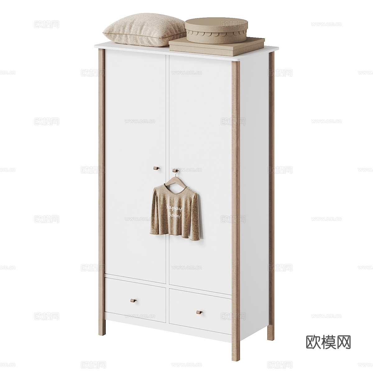 现代奶油风儿童成品衣柜3d模型