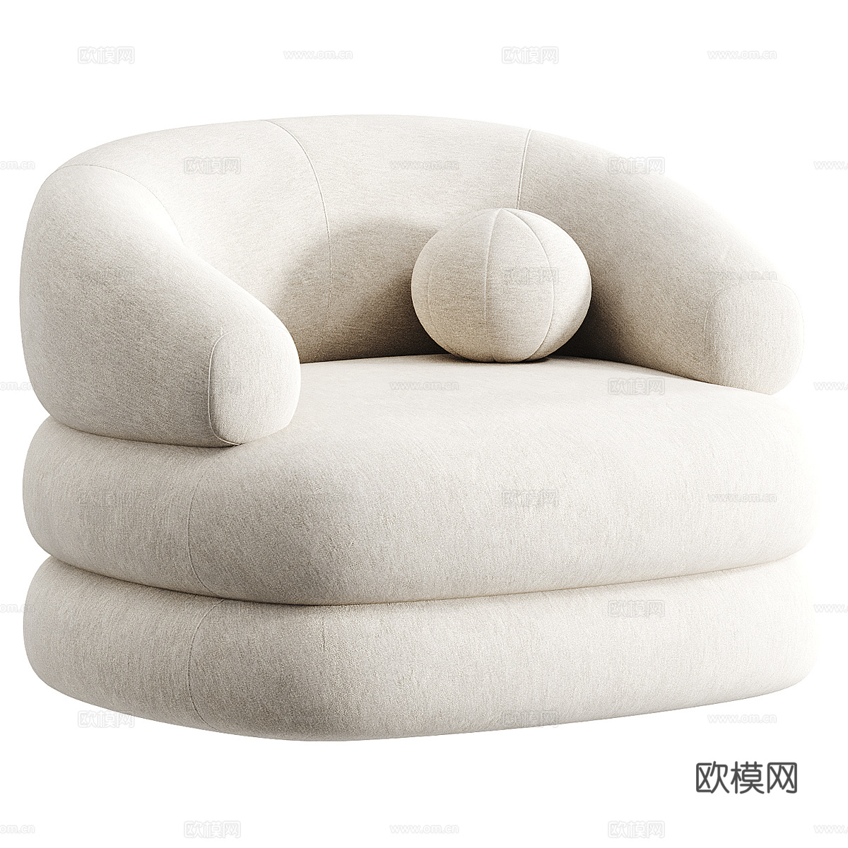 现代奶油风圆形布艺扶手椅3d模型