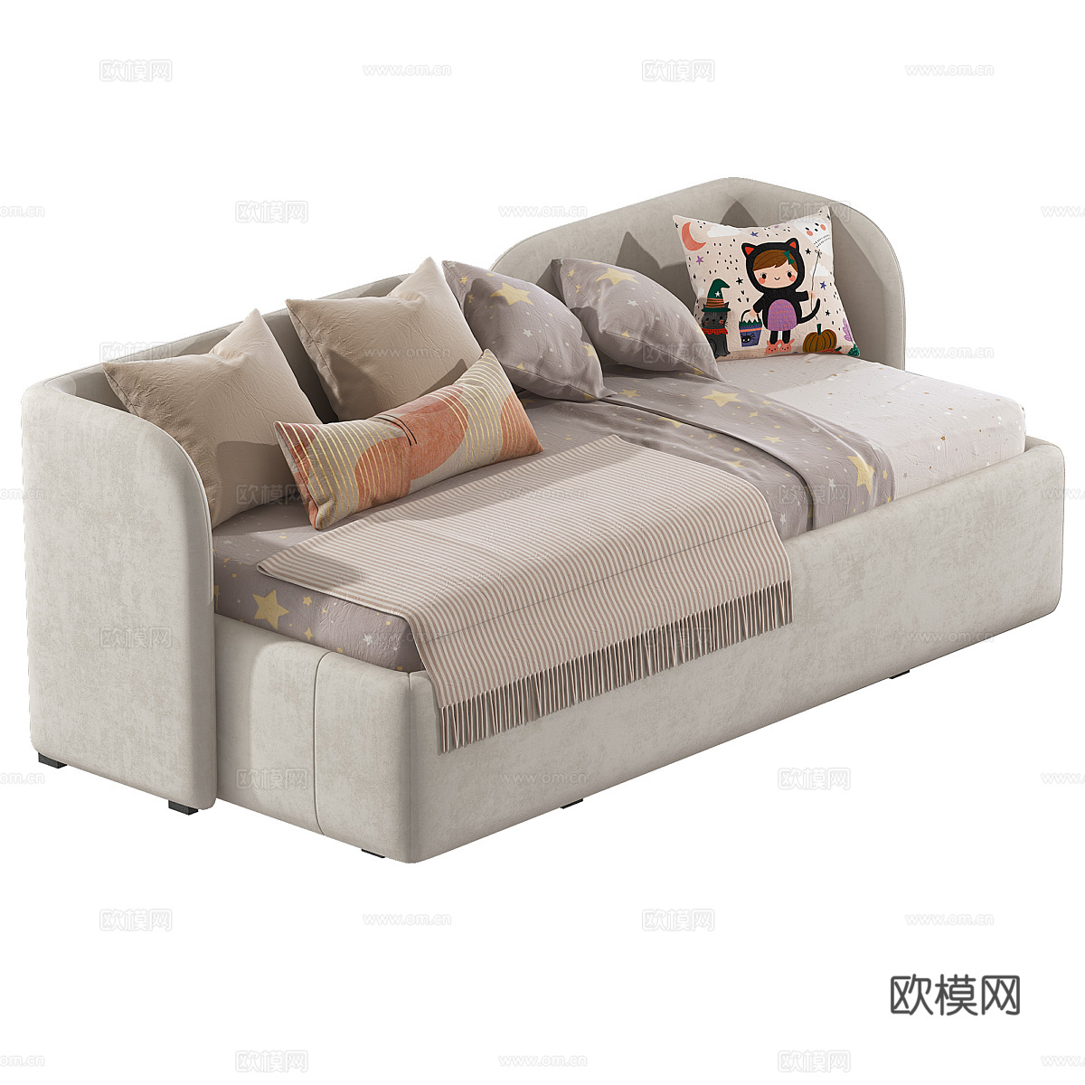 现代奶油风儿童布艺沙发床3d模型