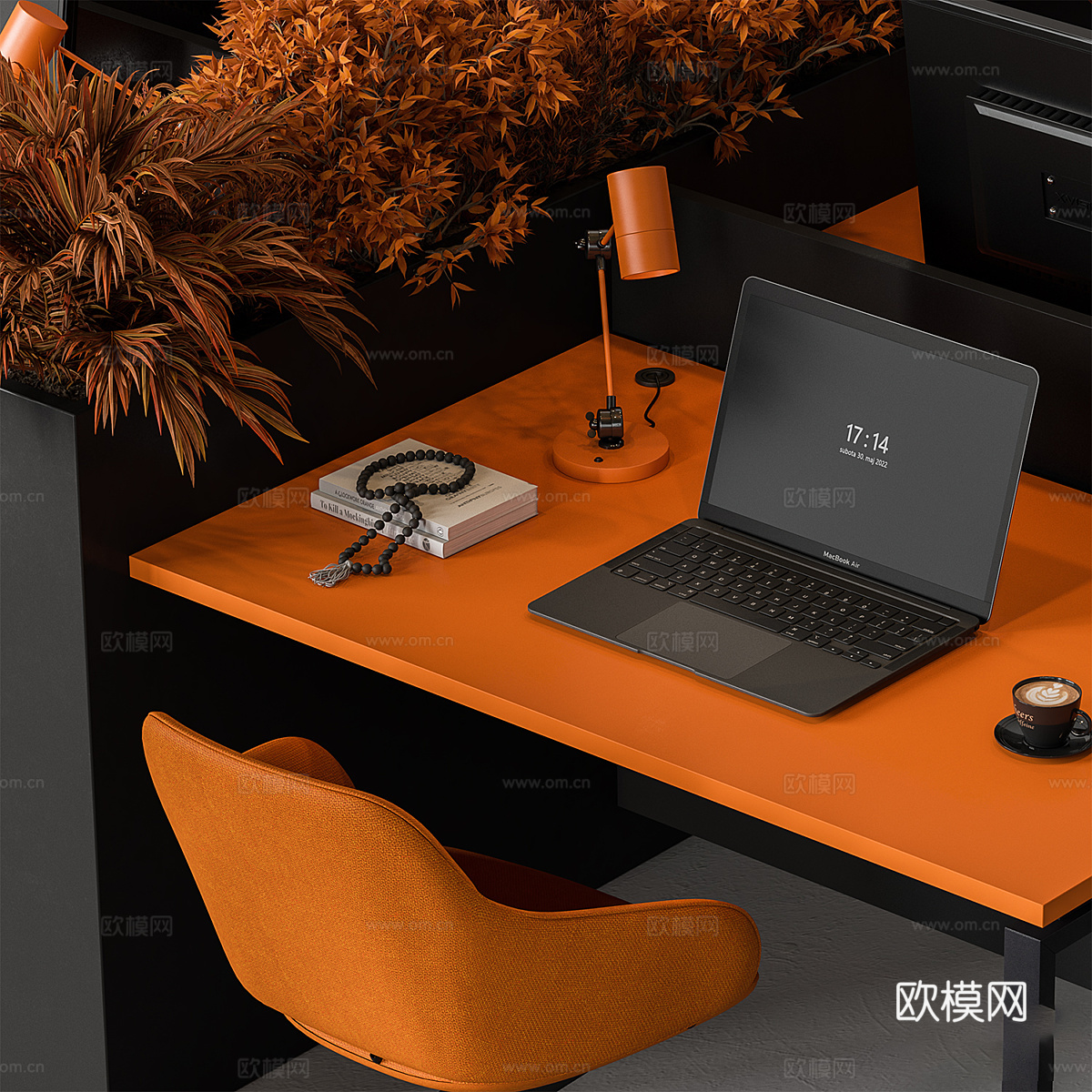现代意式员工办公桌椅3d模型