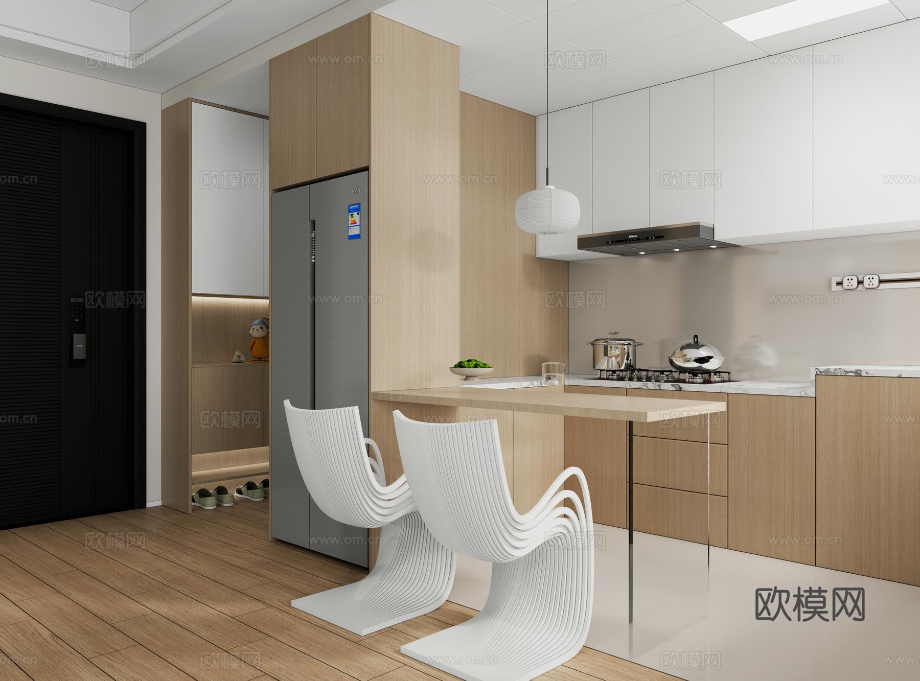 现代餐厅，厨房3d模型
