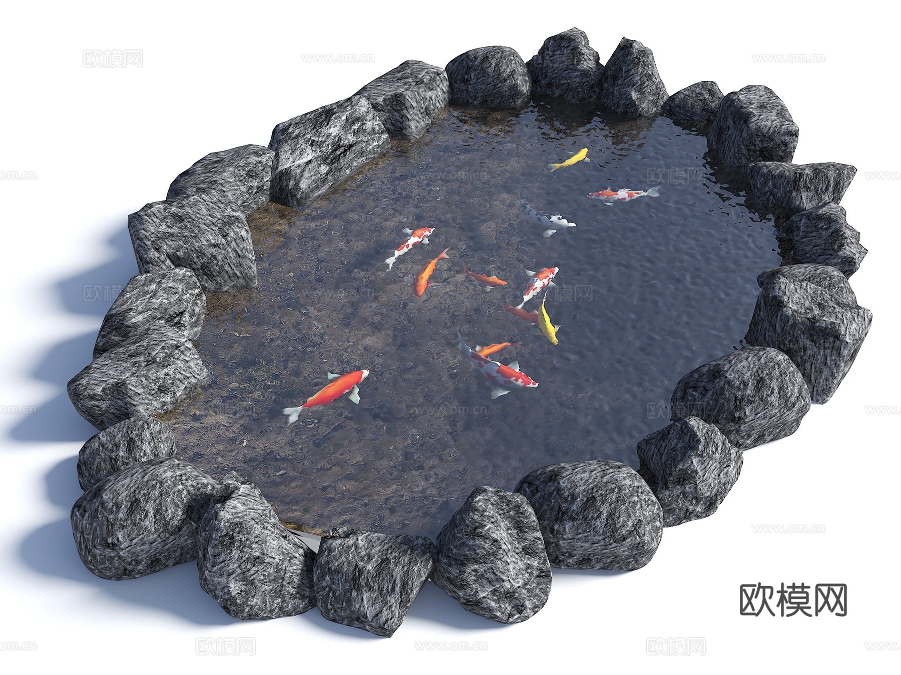 现代生态鱼池 水池 荷花池 观赏锦鲤池 假山叠水 跌水水景3d模型