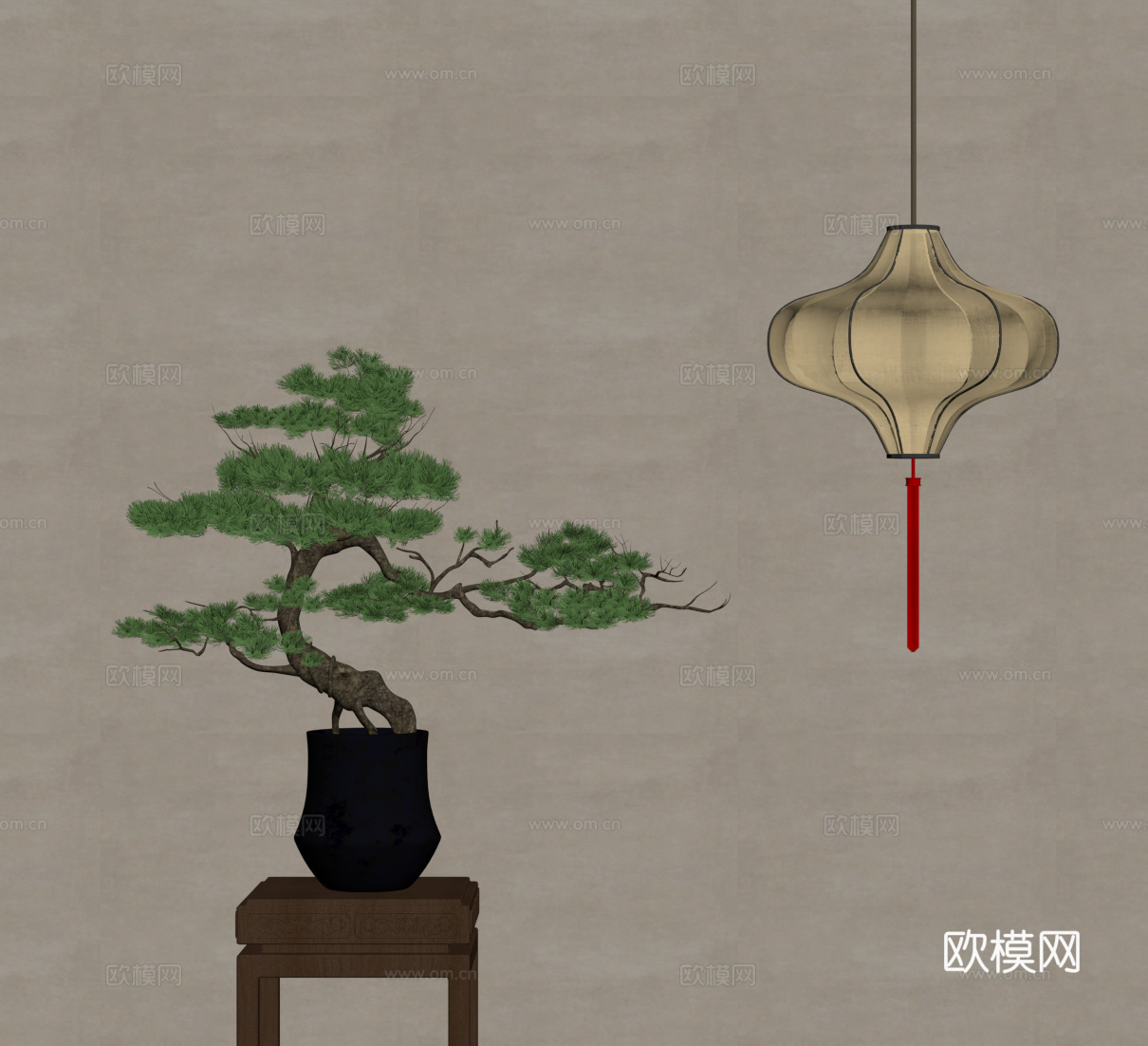 新中式灯笼 盆栽 绿植su模型