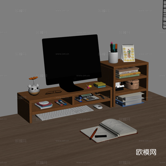 桌上书架 电脑增高架 收纳置物架 多层书桌整理架 文具 办公su模型下载(渲染图2)