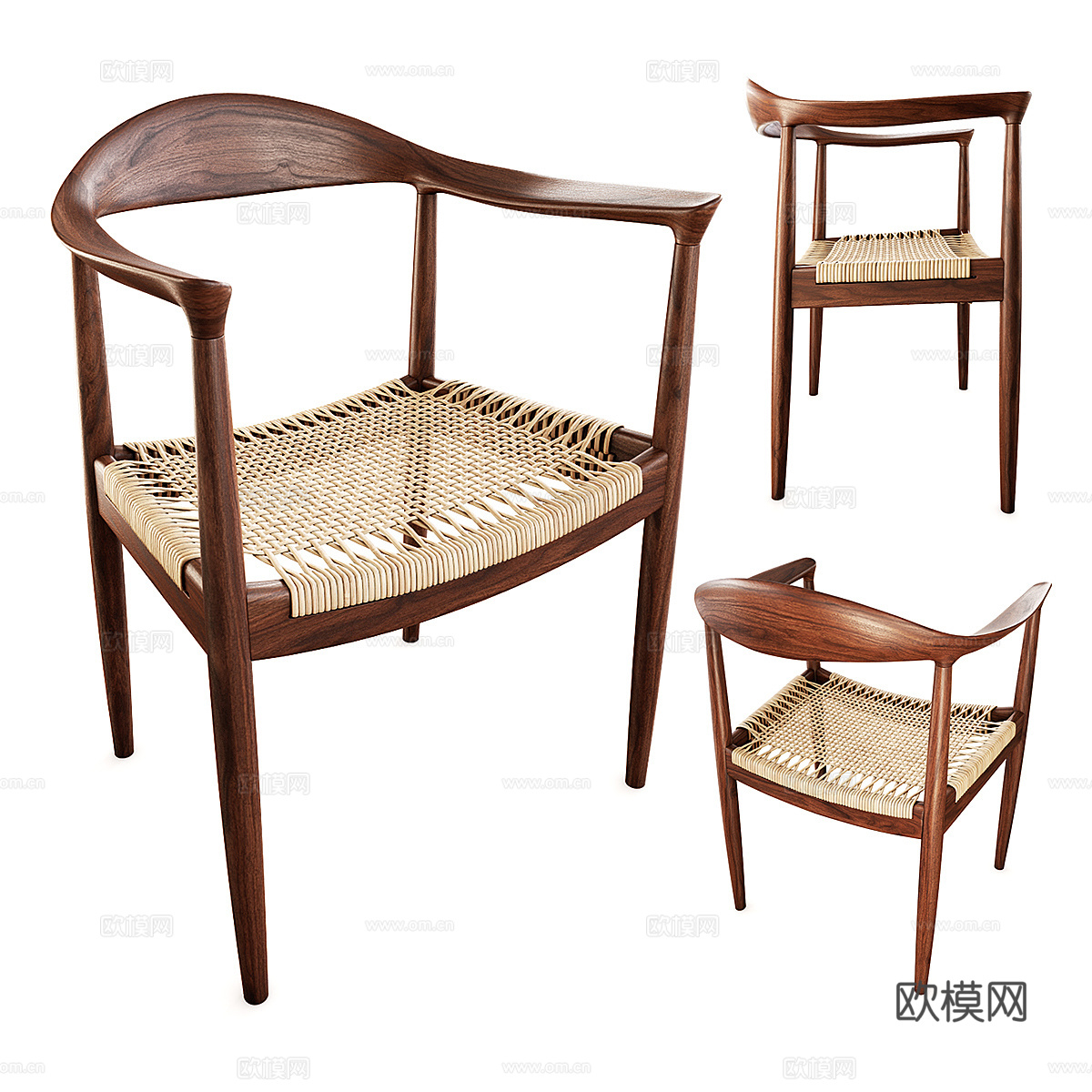 新中式实木藤编椅子3d模型