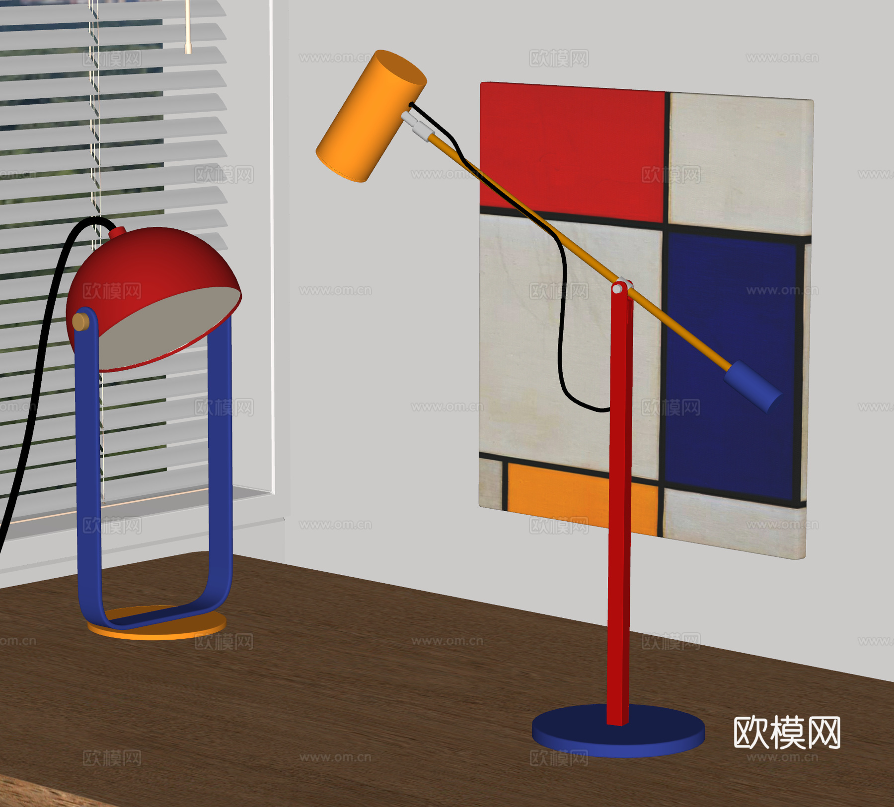 现代台灯组合 孟菲斯台灯 彩色台灯 包豪斯 中古风 蒙德里安su模型