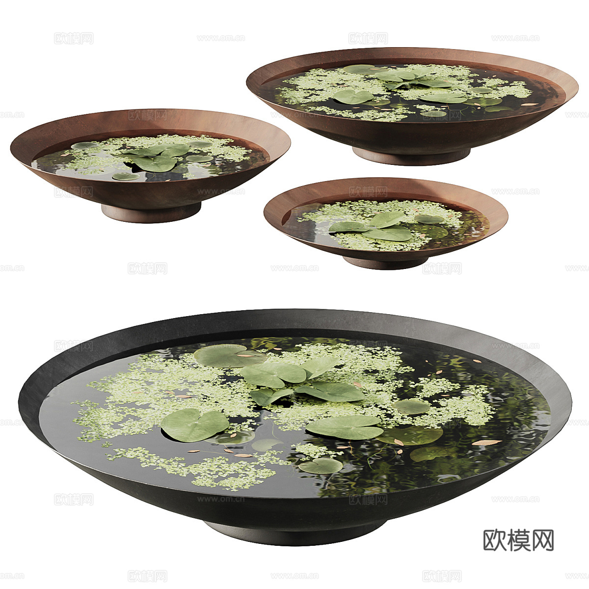新中式花园池塘 花池 睡莲 浮萍3d模型