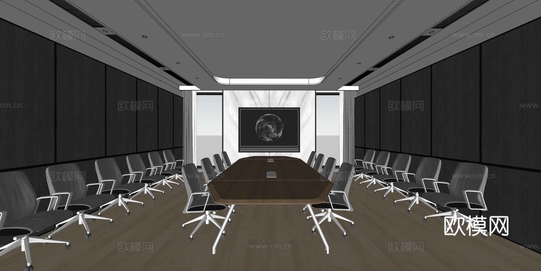 中式高档商务会谈会议室空间设计su模型
