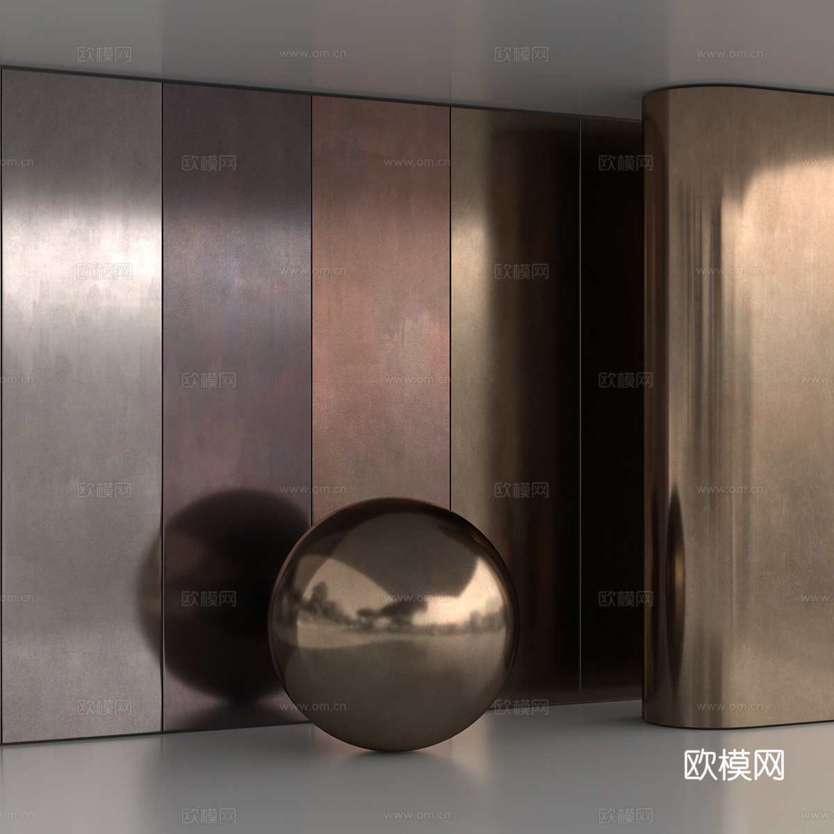 新中式做旧金属 铜板3d模型