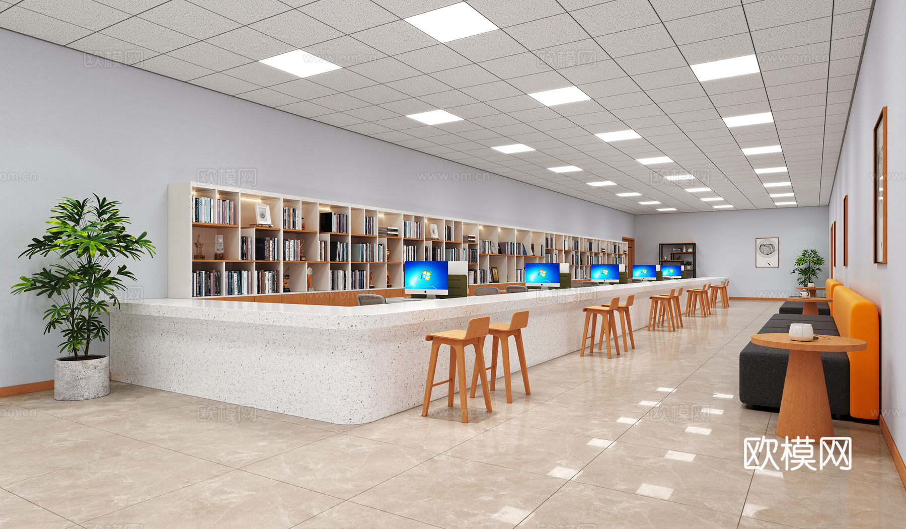 书店 图书馆 休闲区 书架3d模型