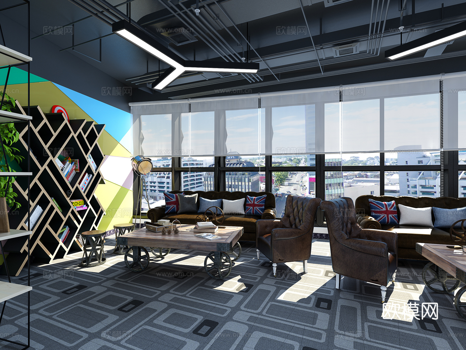 工业风办公室公司异行书架地毯3d模型