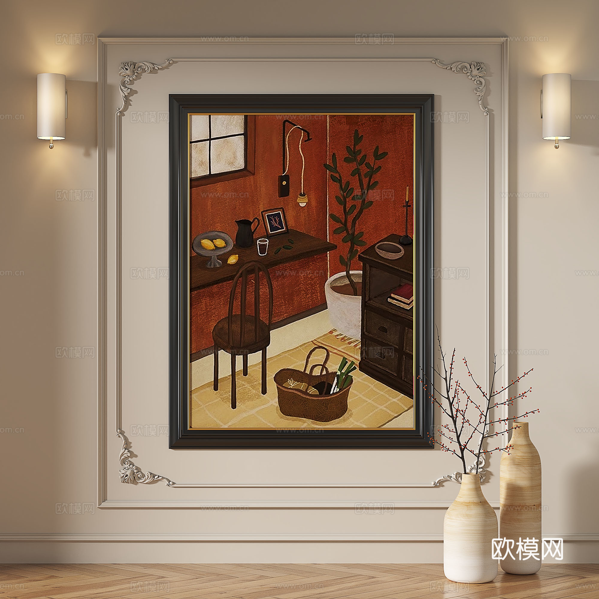 法式，复古，现代，欧式，中古，抽象，简约，轻奢，装饰画3d模型