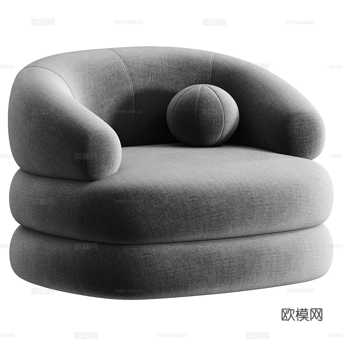 现代奶油风圆形布艺扶手椅3d模型