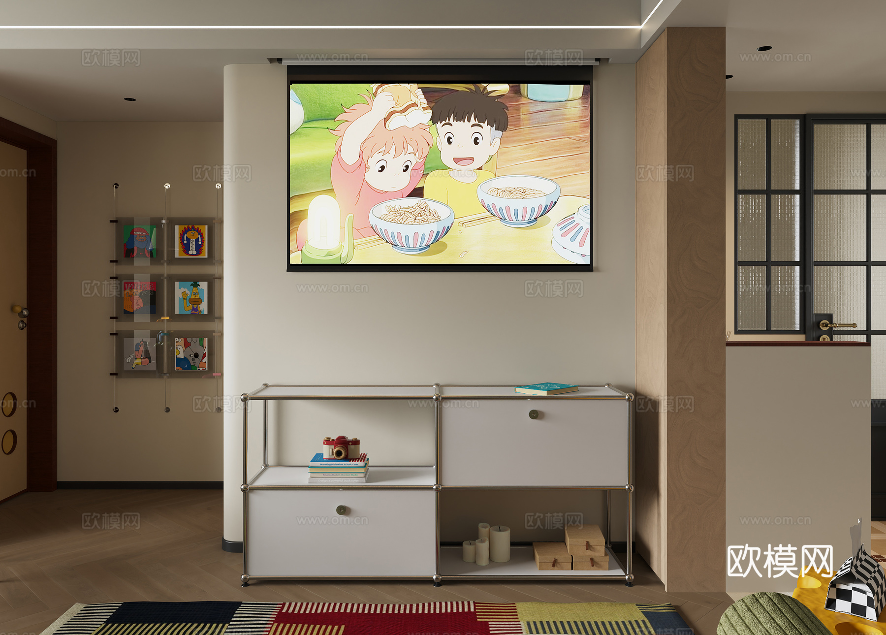 奶油风简约客餐厅3d模型