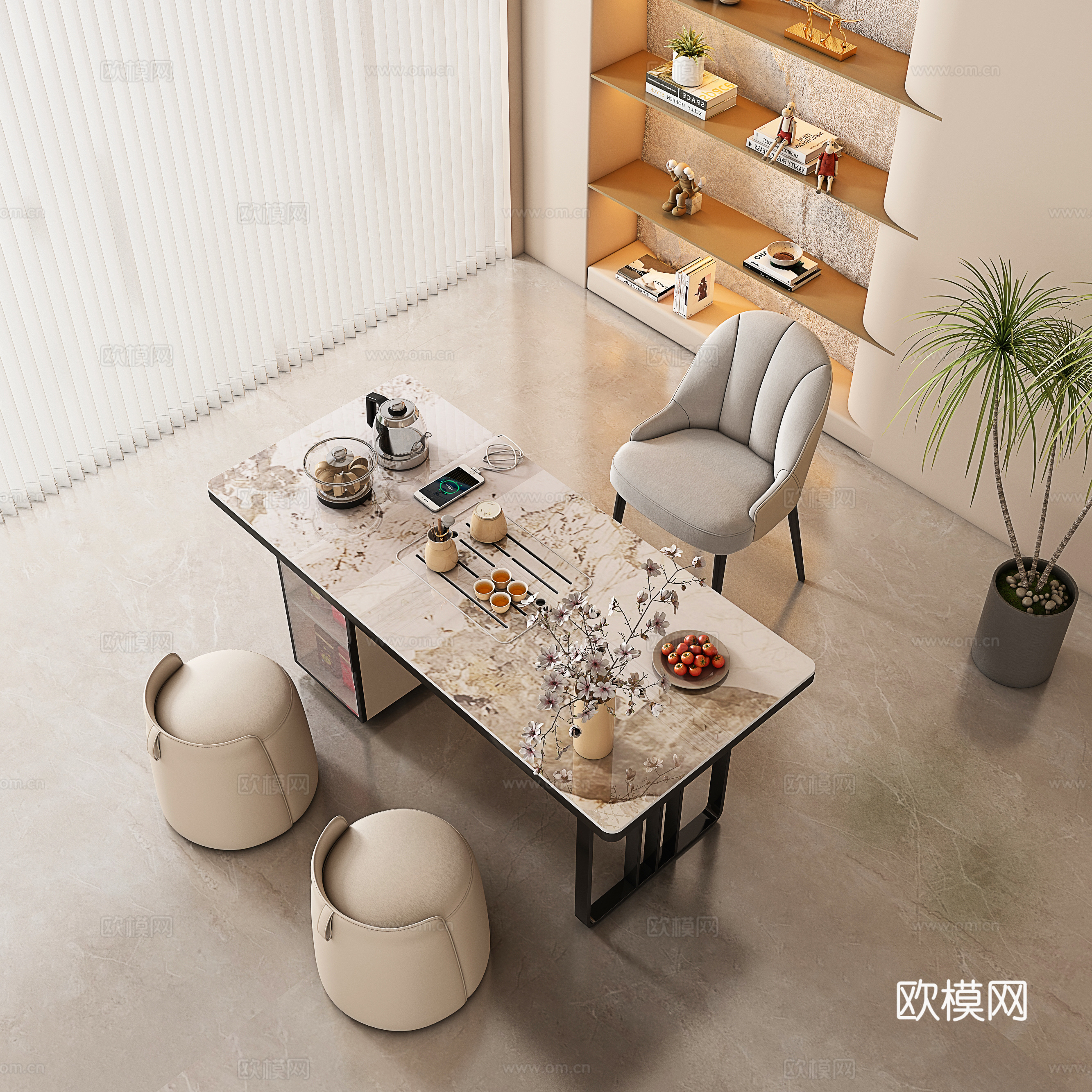 现代茶室 茶桌椅su模型