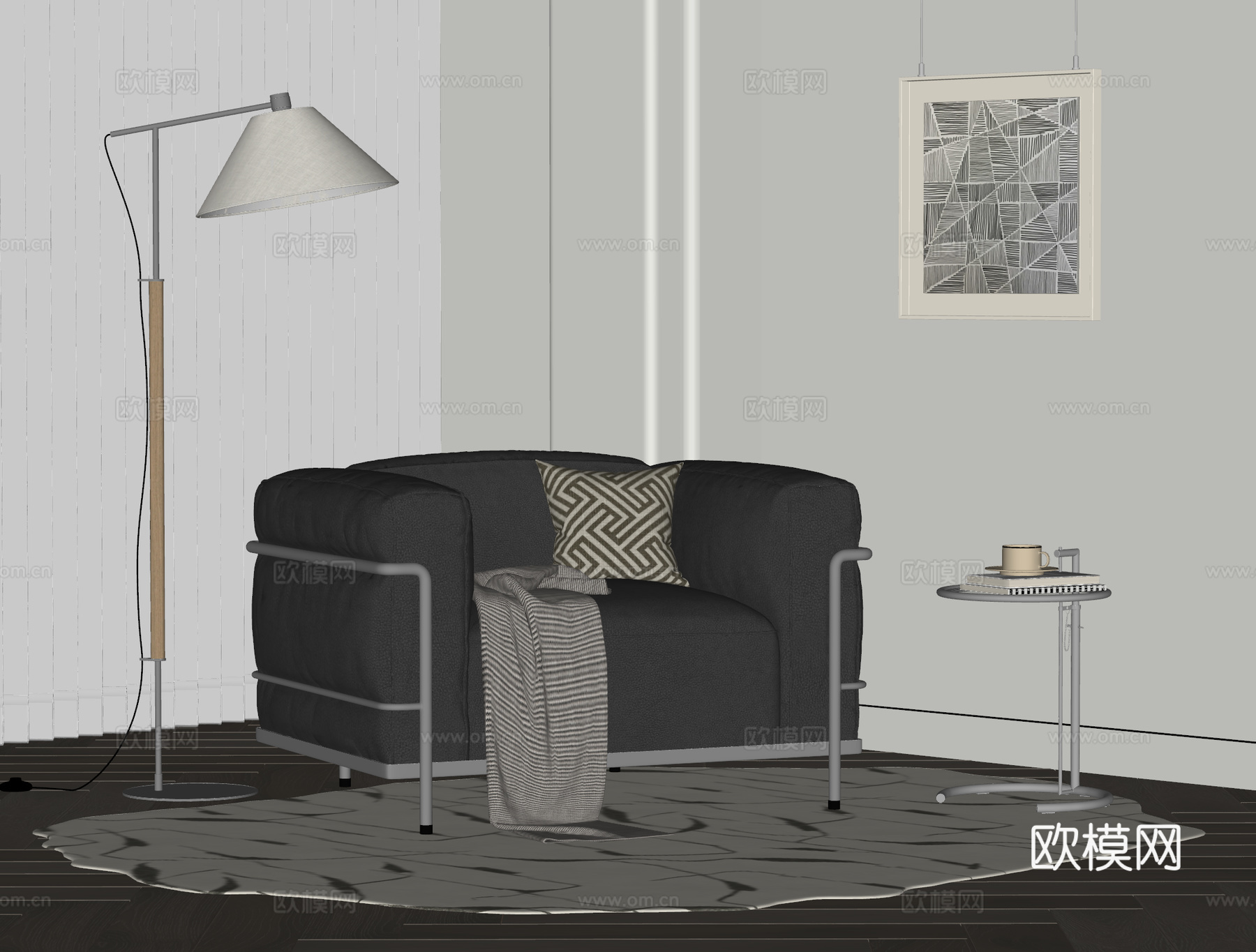 现代单人沙发 休闲椅 沙发椅 包豪斯 CASSINA LC3su模型
