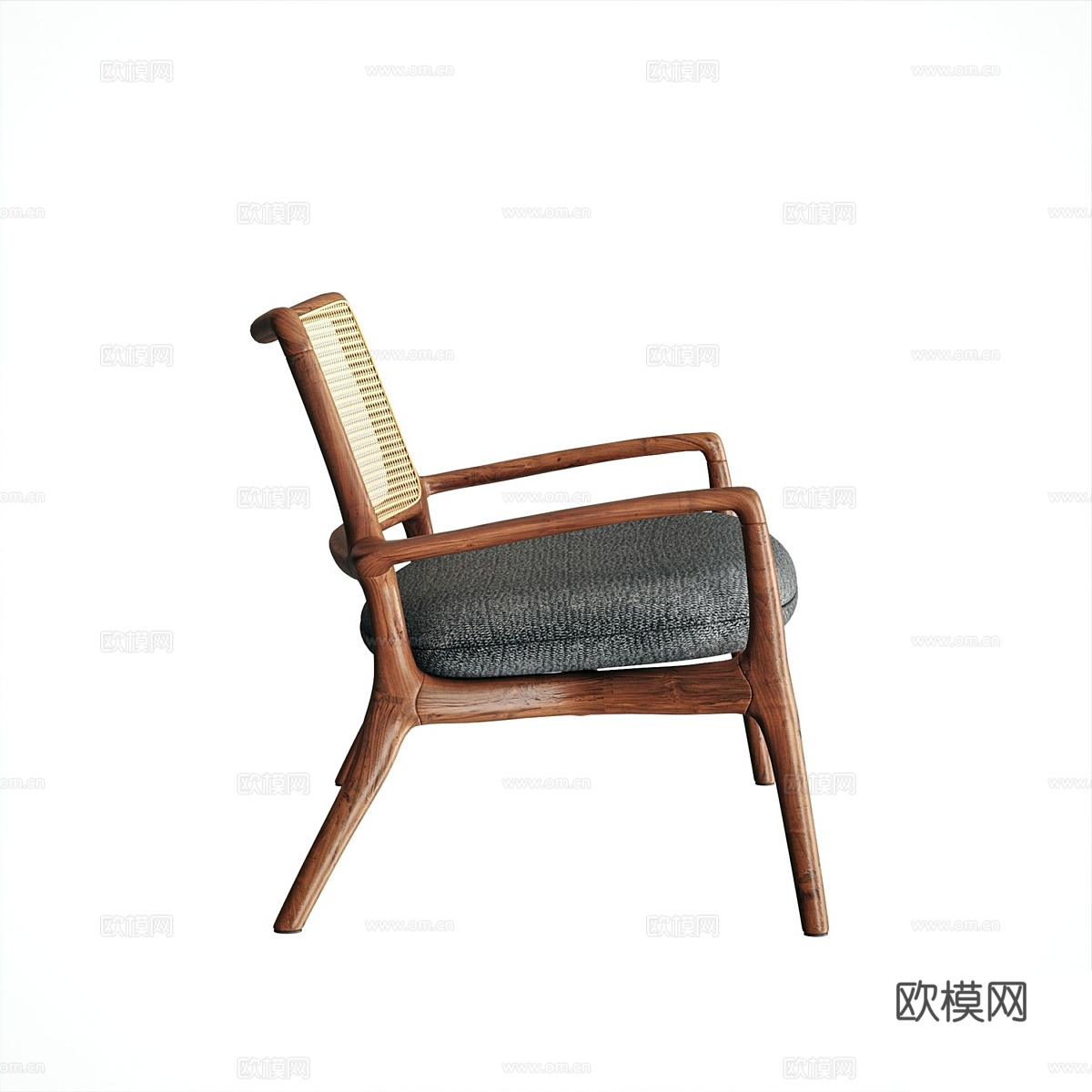 新中式藤编木质双人休闲沙发3d模型