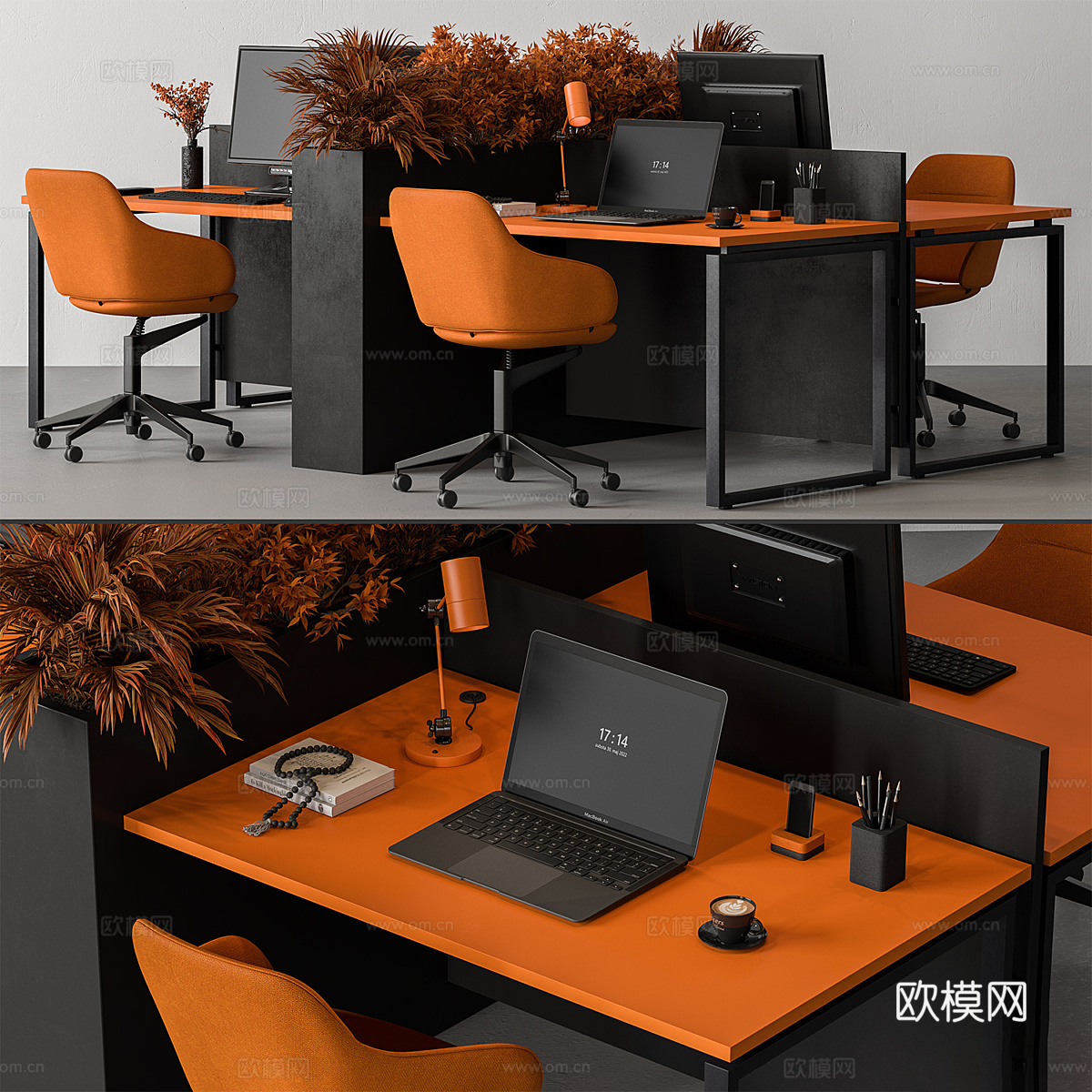 现代意式员工办公桌椅3d模型