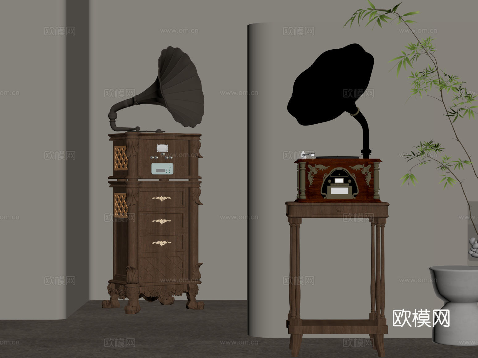 乐器 法式中古留声机 音响su模型
