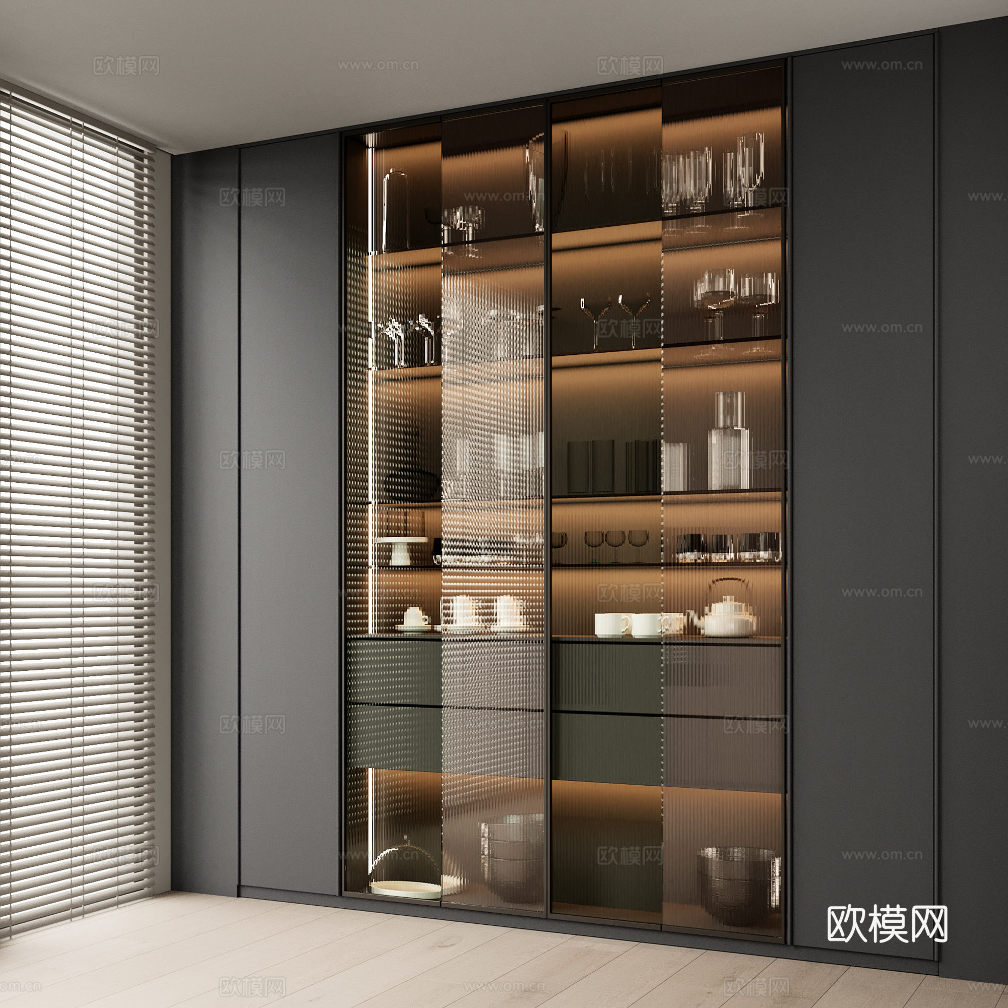 现代酒柜 成品酒柜 装饰柜 餐边柜 玻璃柜 酒具 酒杯 红酒3d模型