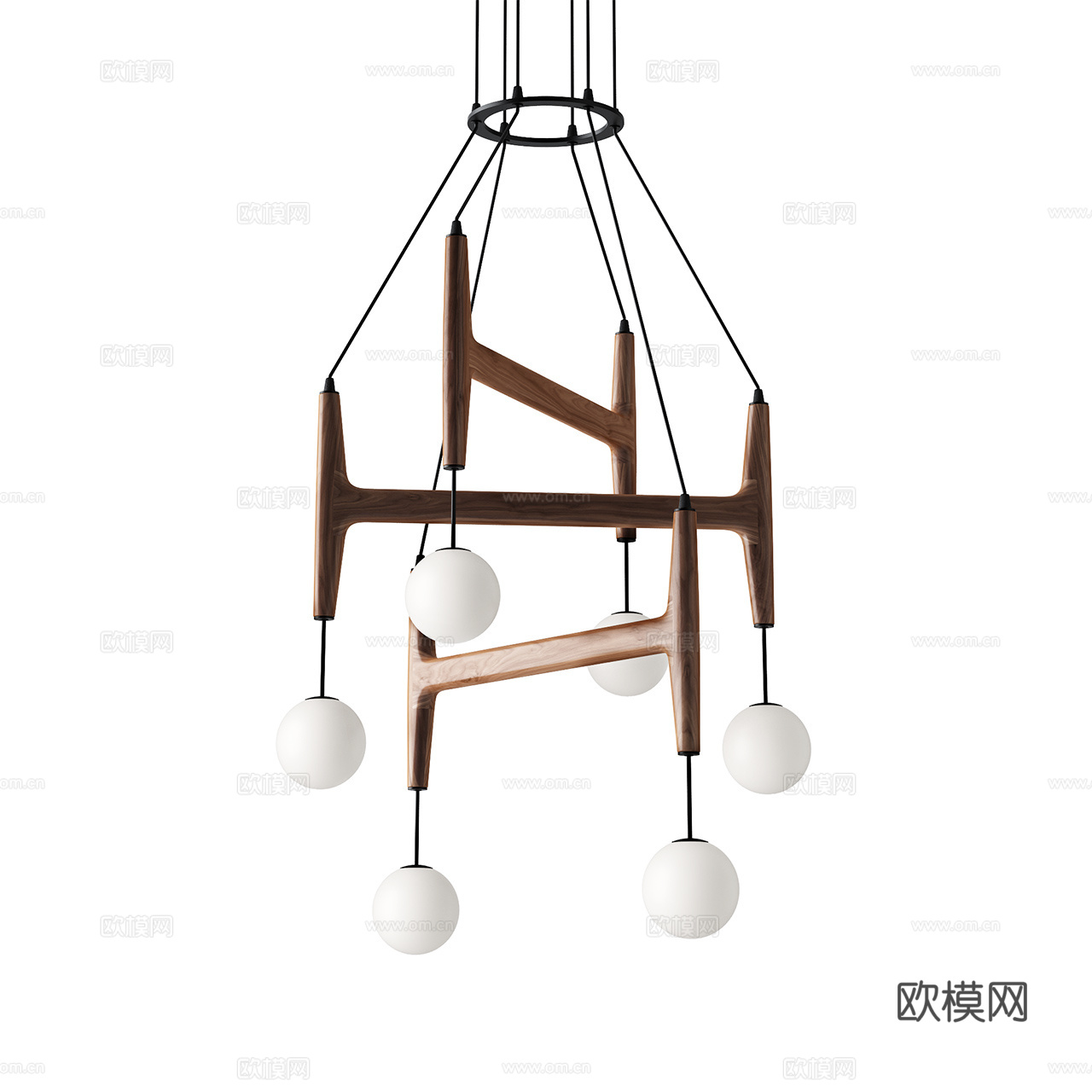 Porada 复古吊灯 装饰吊灯 胡桃木吊灯 玻璃吊灯3d模型