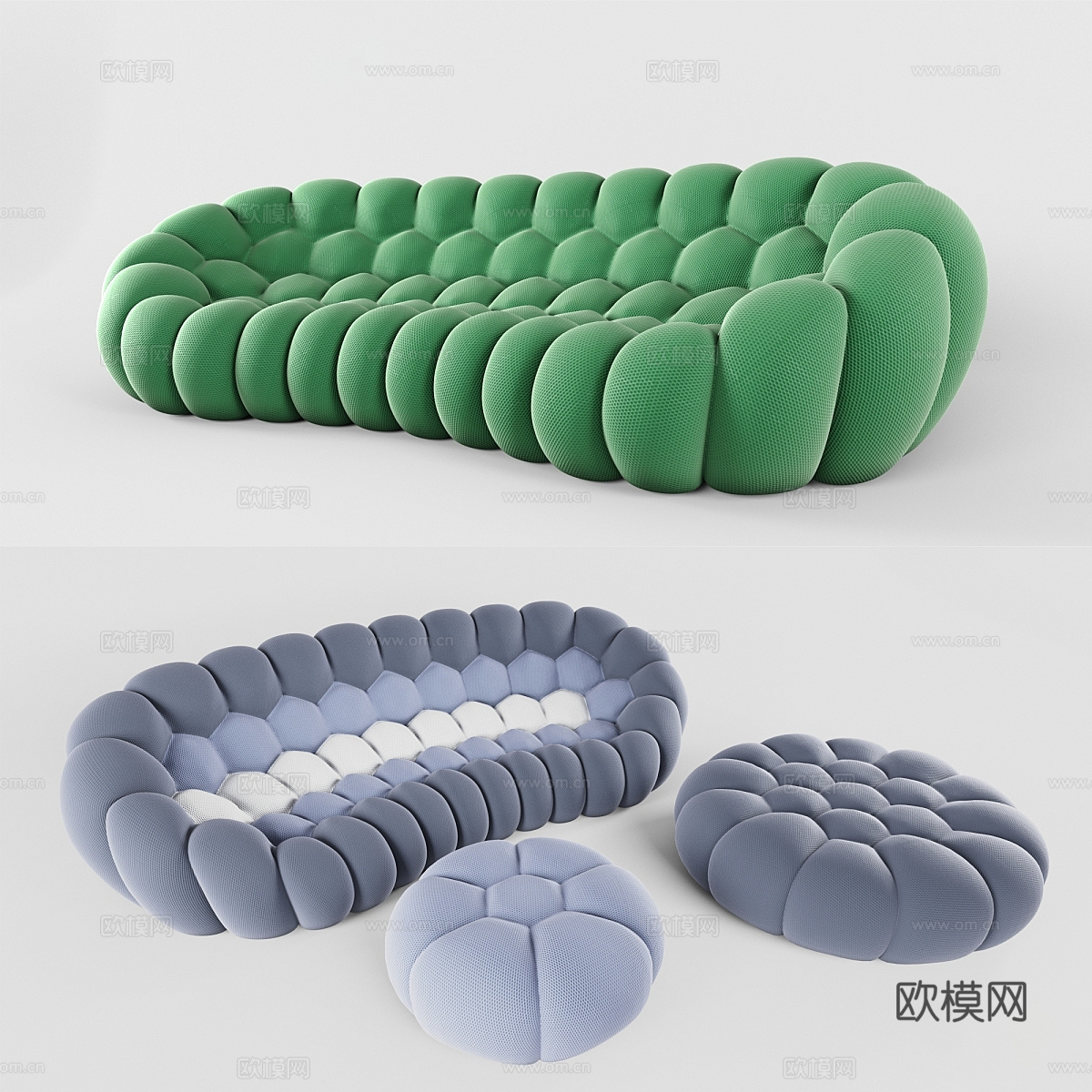现代意式奶油风布艺休闲沙发3d模型