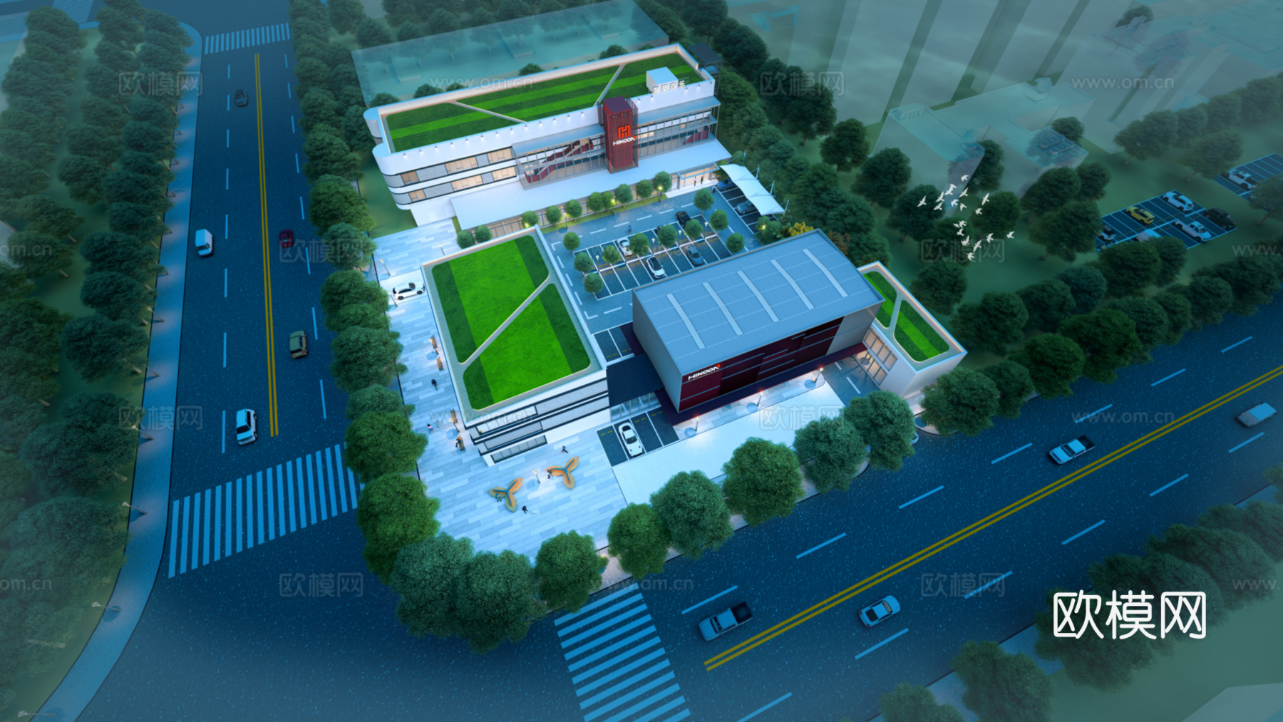 办公院区场景鸟瞰图设计su模型