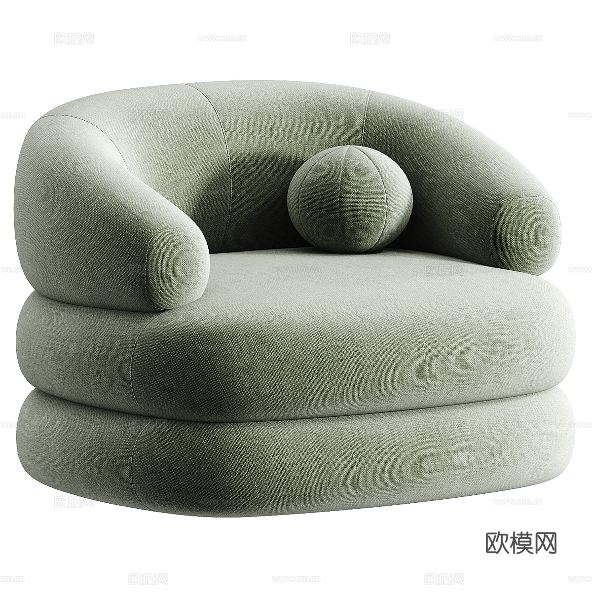现代奶油风圆形布艺扶手椅3d模型