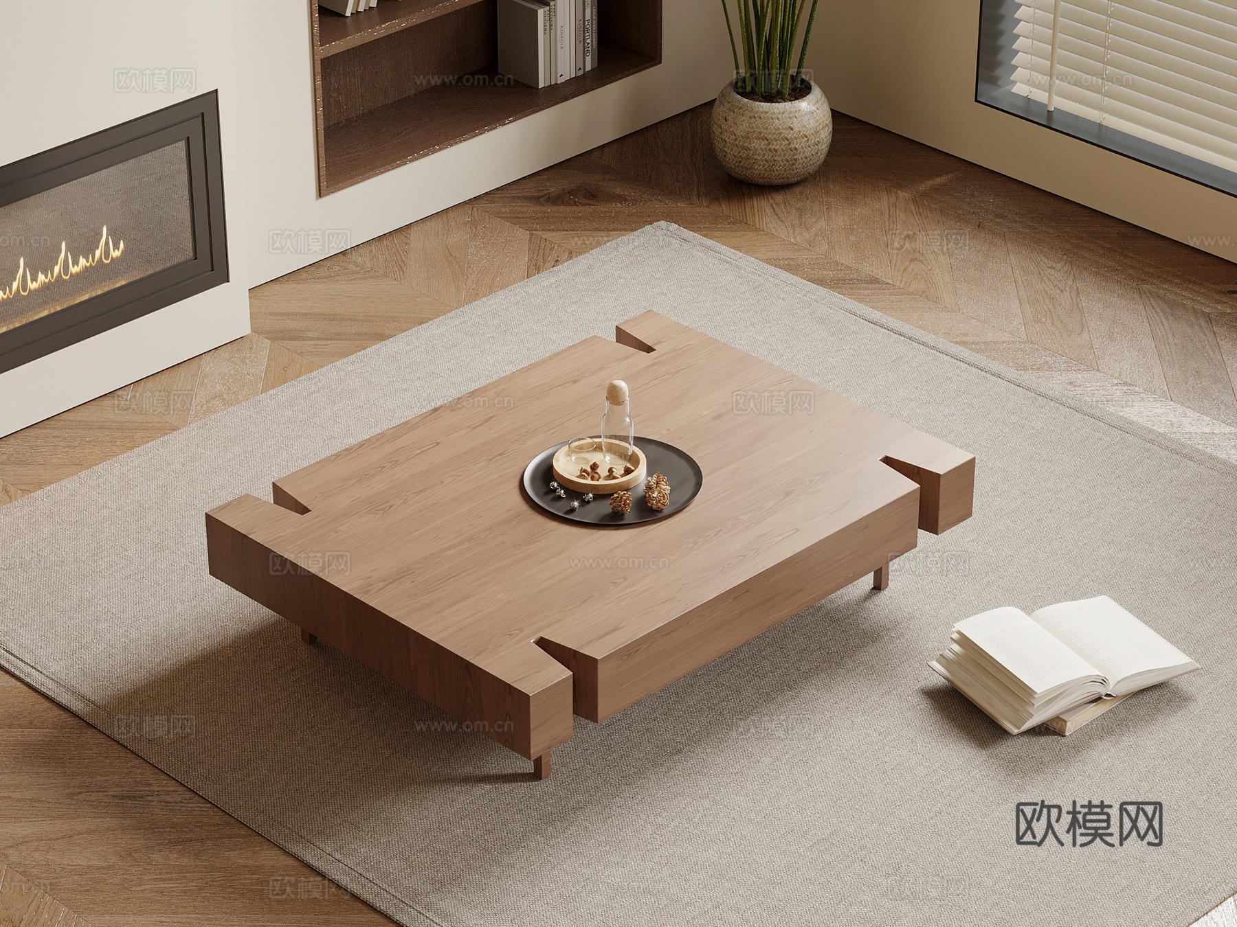 茶几 中古风茶几 实木茶几 托盘摆件3d模型