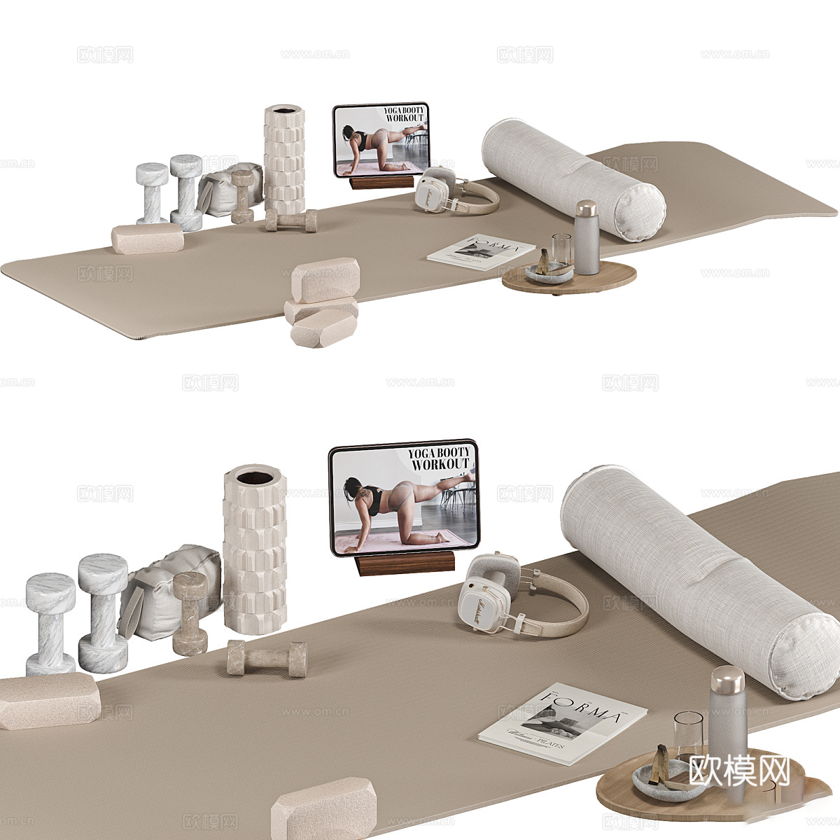 现代奶油风瑜伽运动套装3d模型