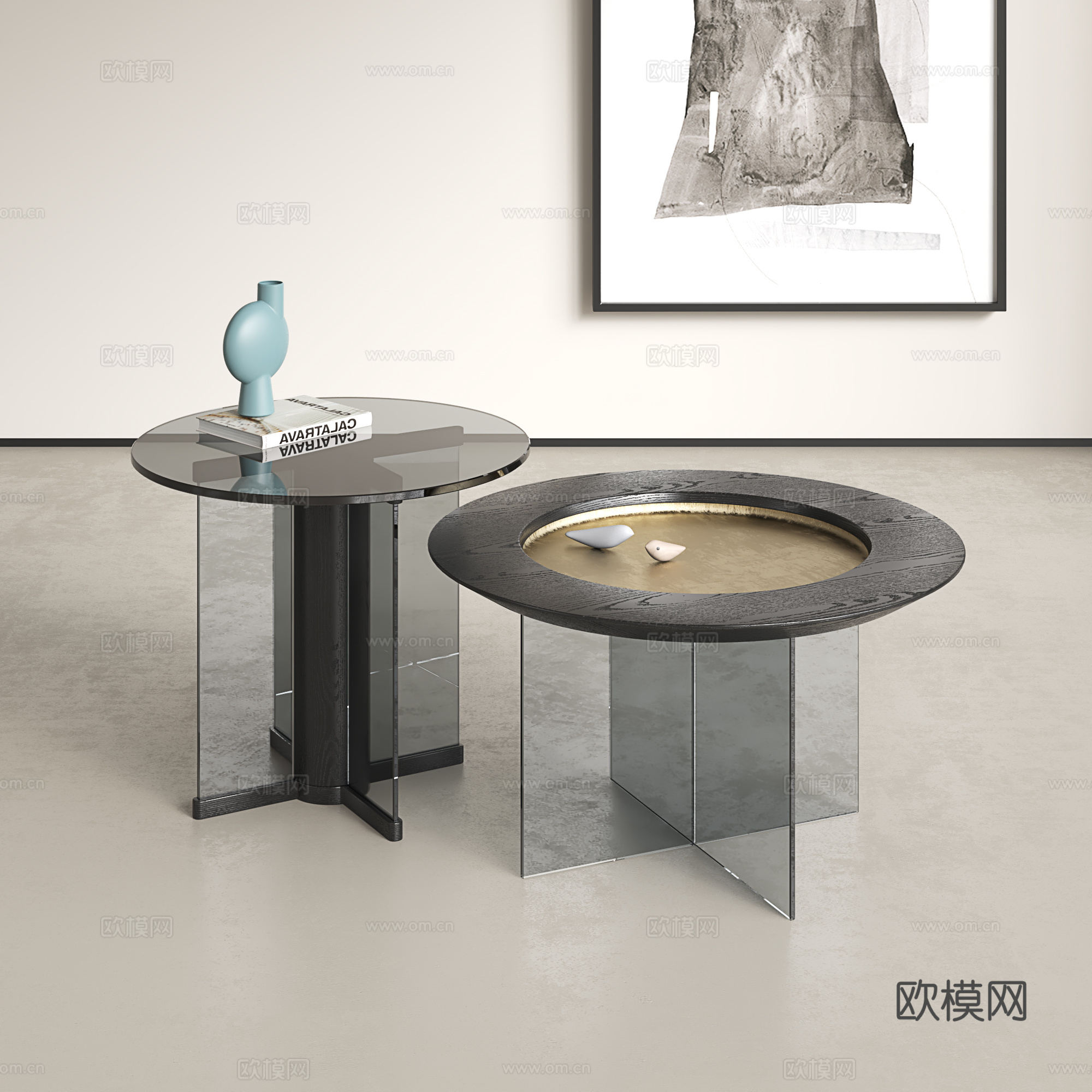 现代茶几组合 轻奢茶几组合 简约茶几组合 极简玻璃茶几su模型