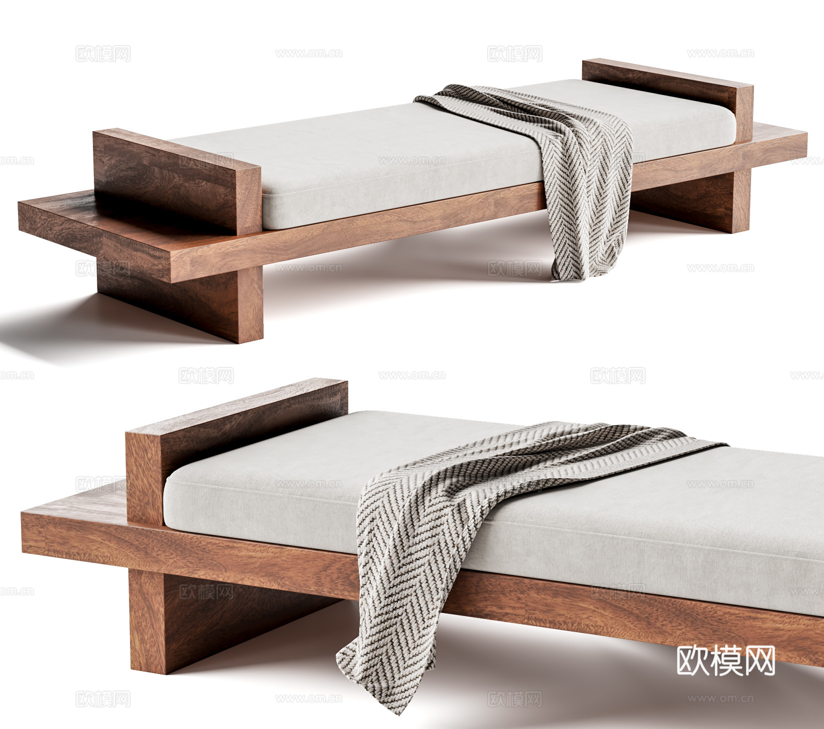 新中式长凳 床尾凳 沙发长凳 中古床尾凳 日式沙发长凳3d模型