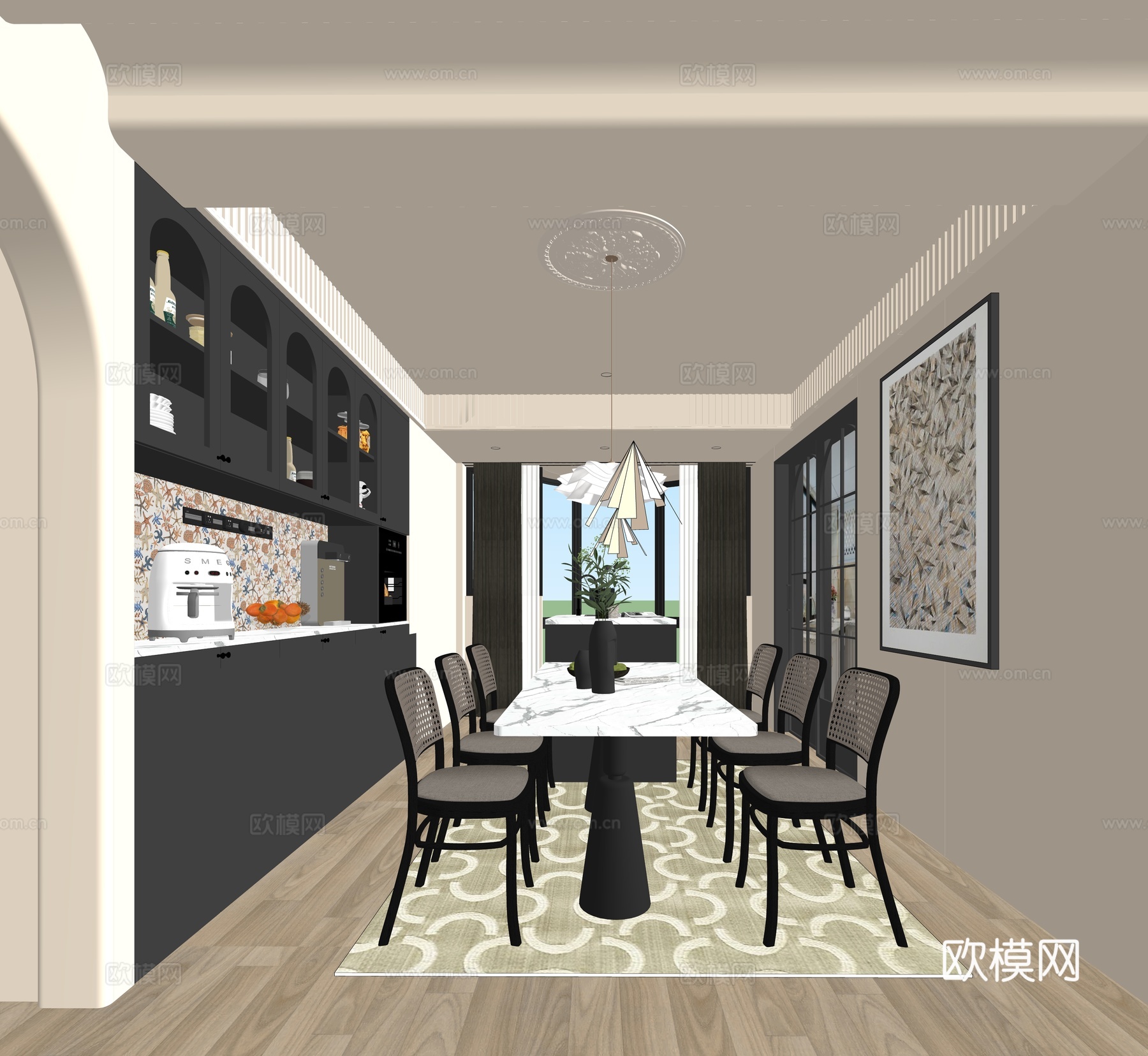 现代复古风家具餐厅su模型