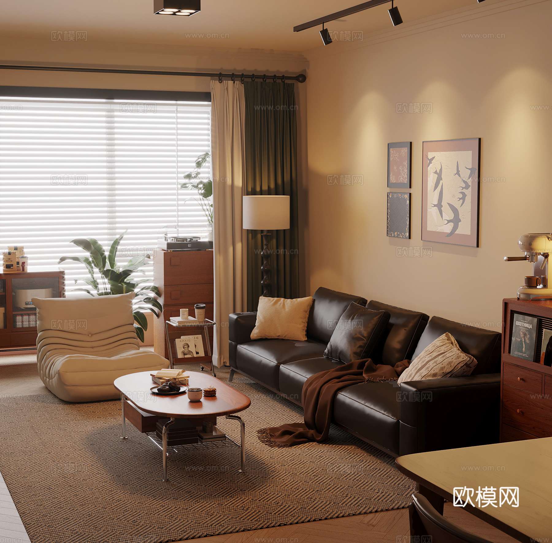 中古客厅 沙发茶几组合su模型