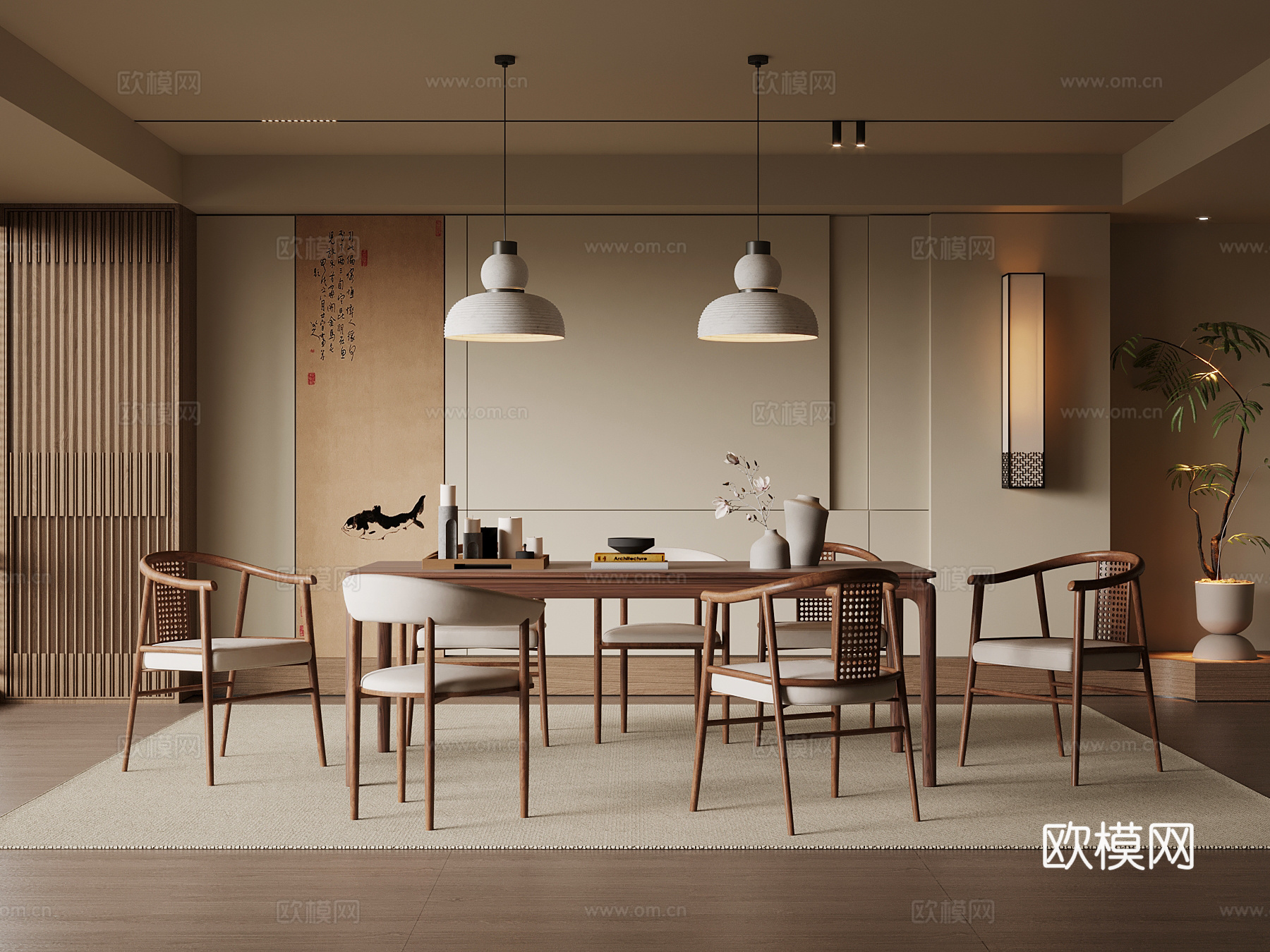 宋式餐厅 餐桌椅su模型