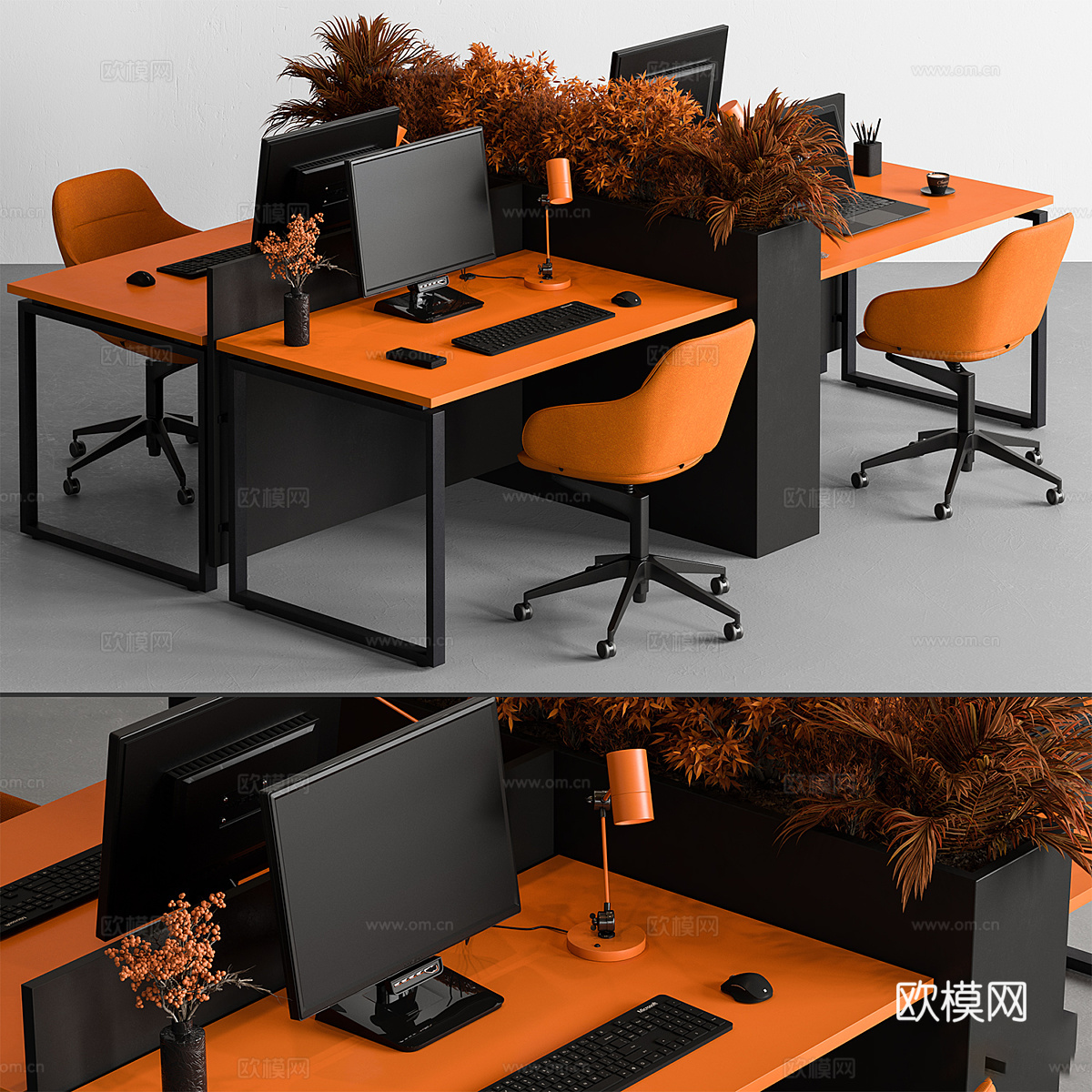 现代意式员工办公桌椅3d模型