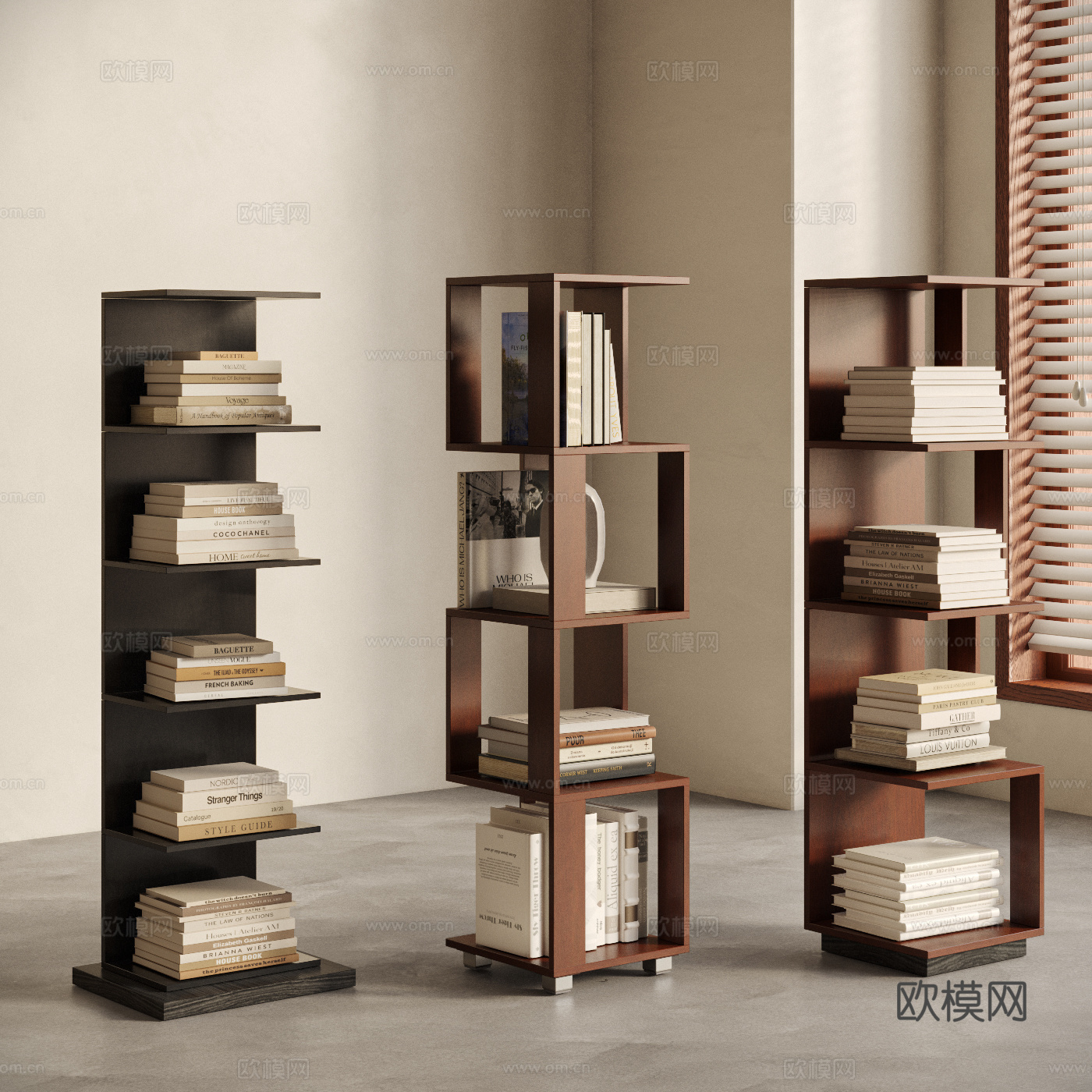 中古风书架 现代书架 书籍 落地书架 书柜3d模型