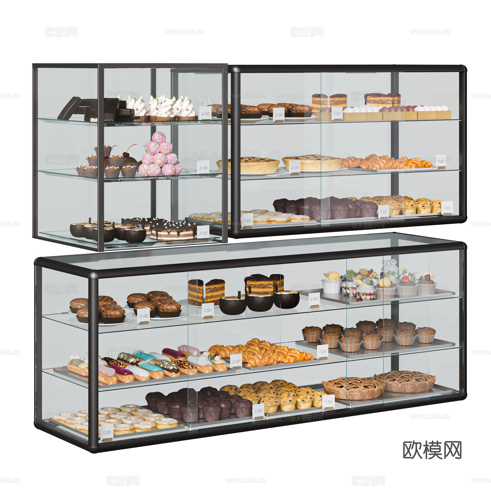 现代 ins风 蛋糕展示柜 甜品架 蛋糕架 面包 食品su模型