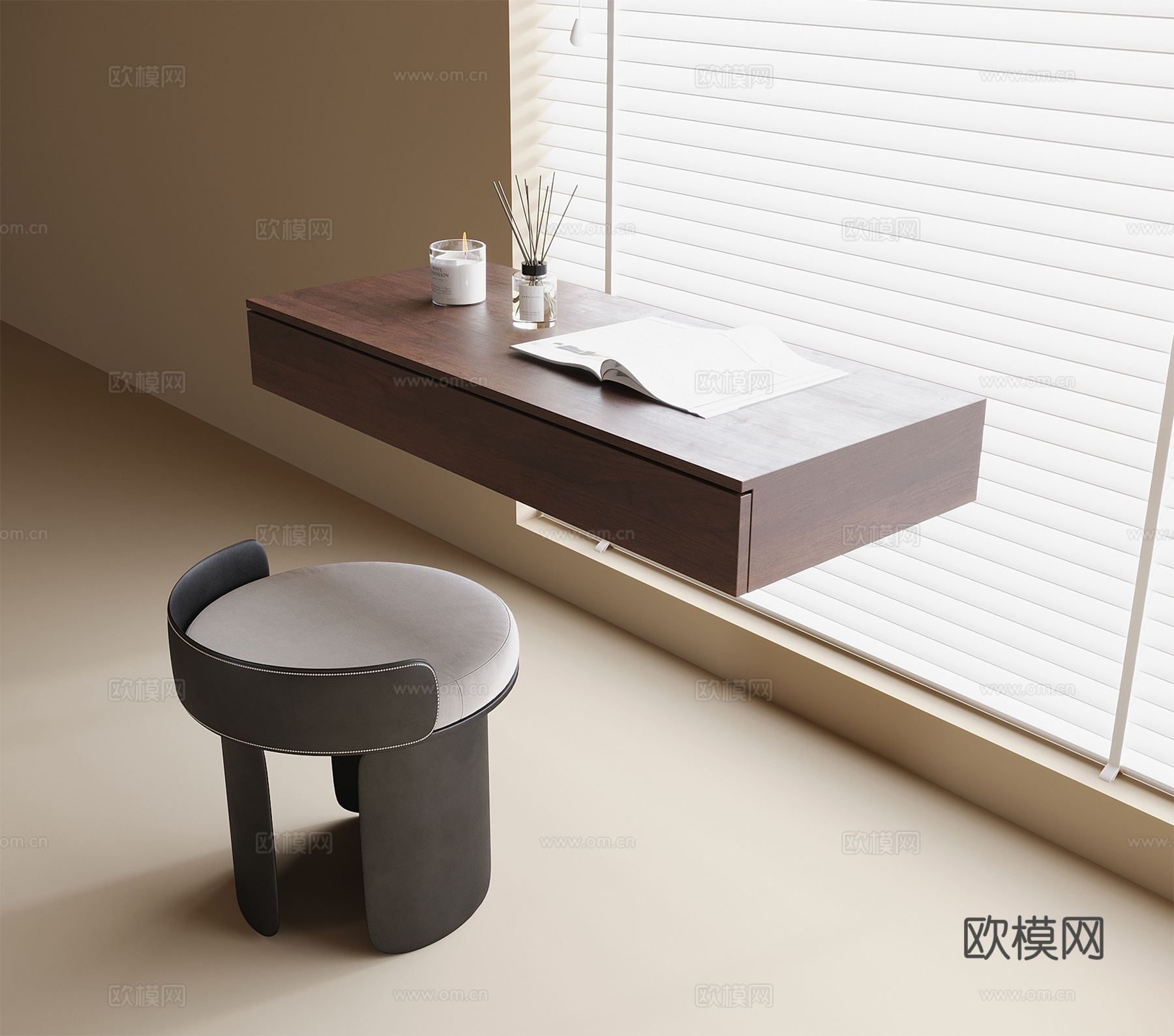 现代梳妆台 梳妆凳阿3d模型