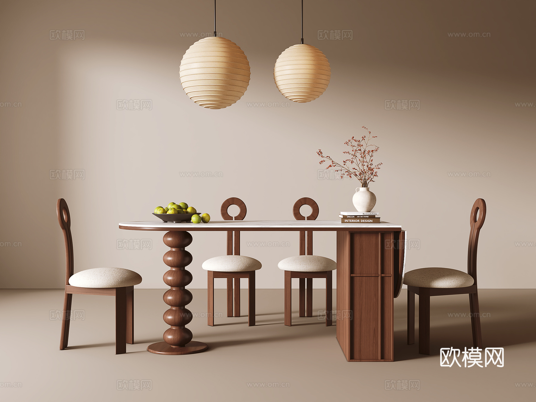 中古风餐桌椅3d模型下载