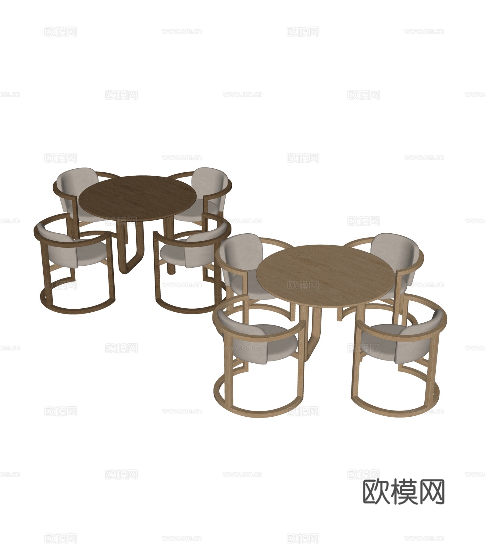 中古风圆形餐桌椅组合su模型