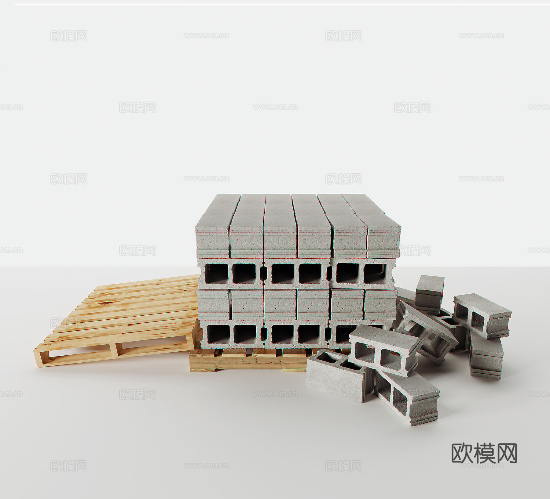 现代轻质空心砖 水泥砖 墙砖 叉车板 栈板木托盘 木托板 木3d模型
